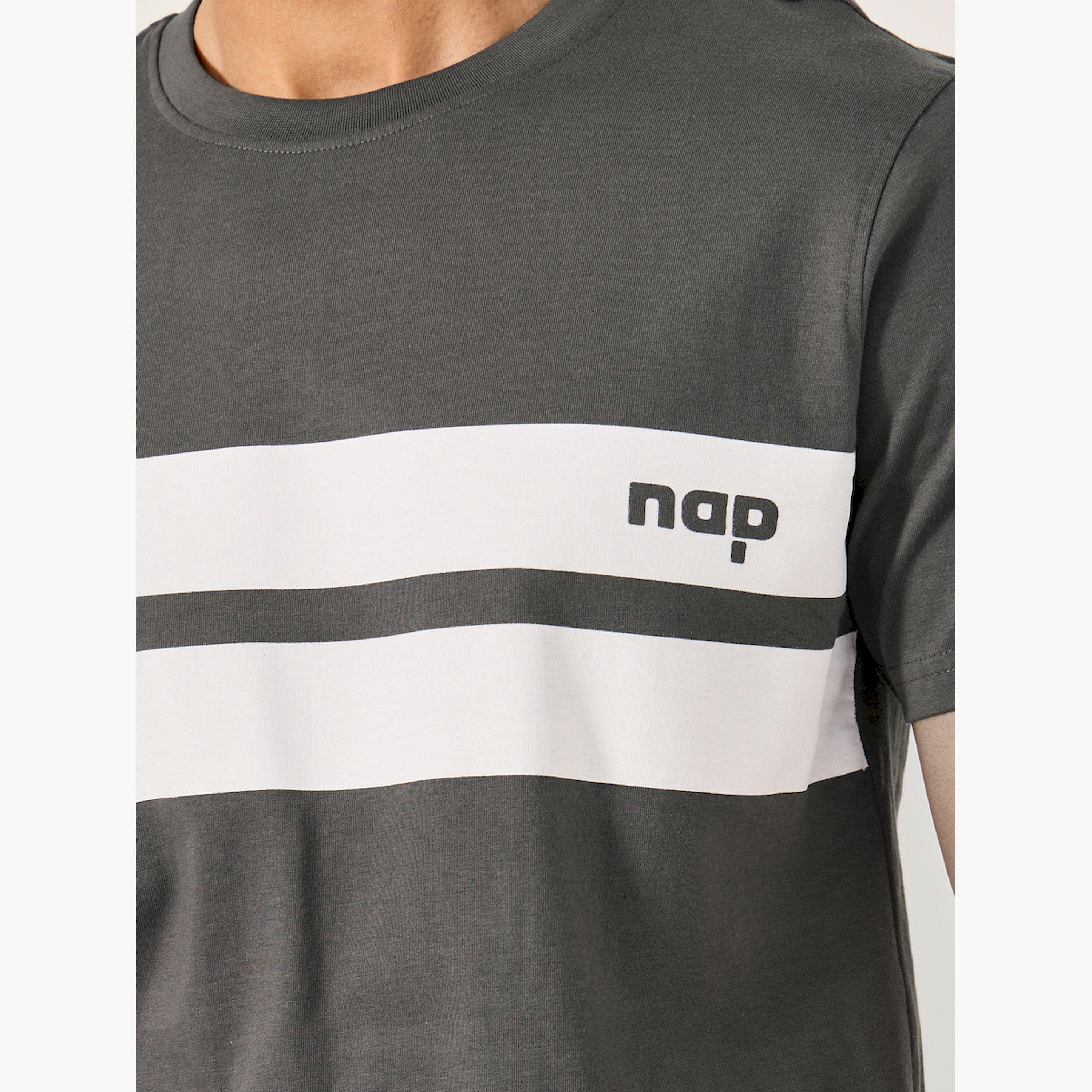 Styli Striped T-Shirt and Shorts Set with Contrast Waistband-men-clothing-nightwear-sets-image-3