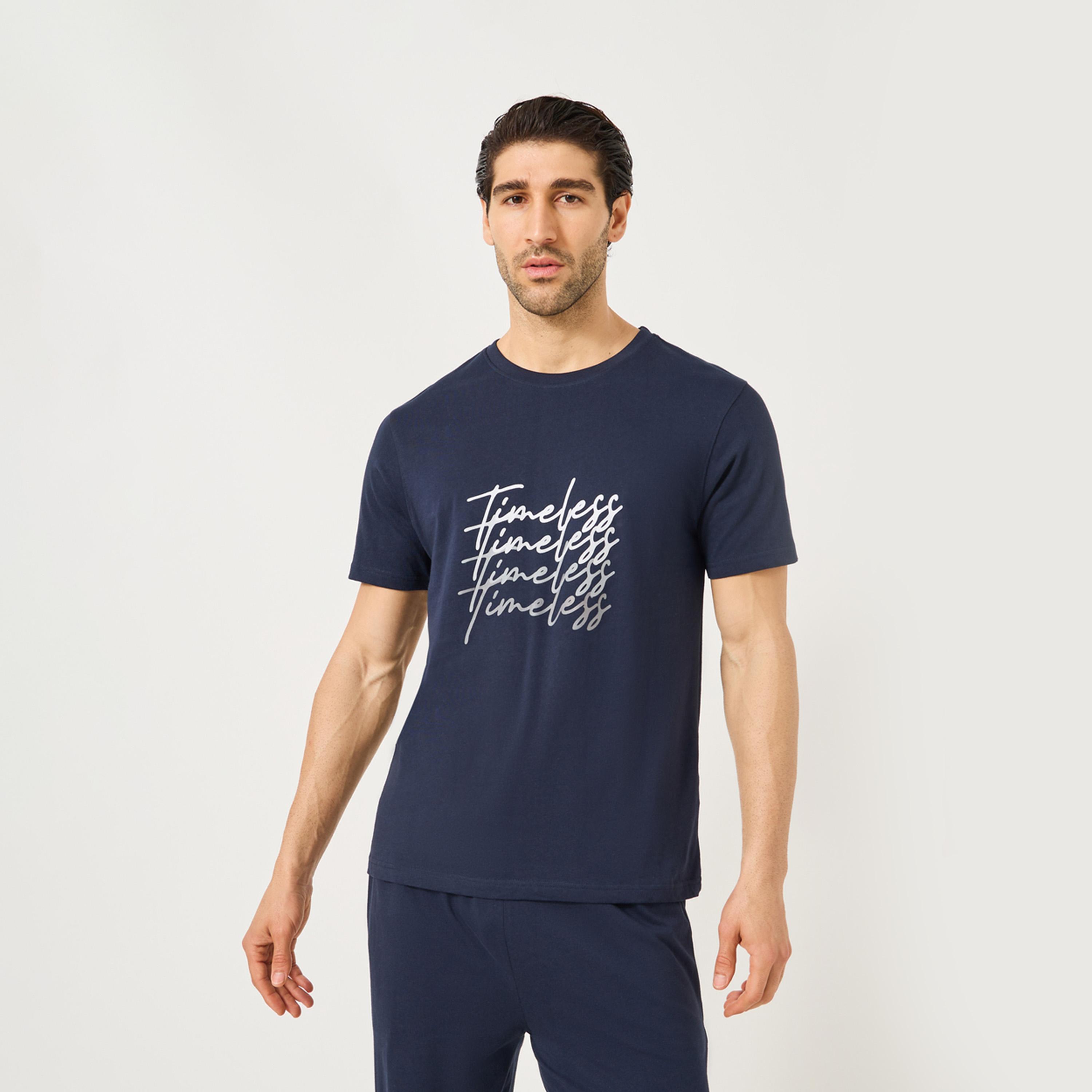 Styli Slogan Printed T-Shirt and Drawstring Waist Pyjama Set-men-clothing-nightwear-sets-image-2