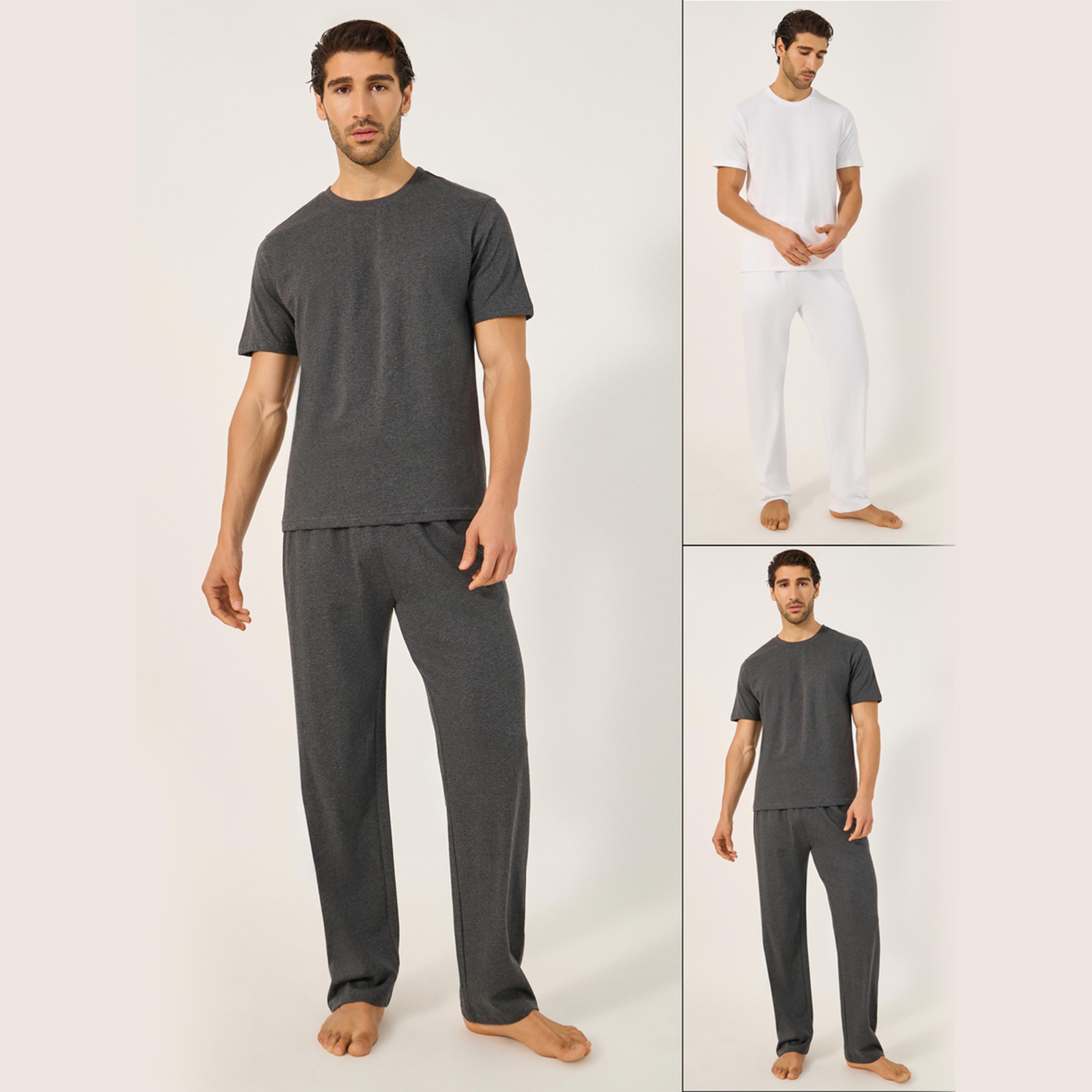 Styli Unwind Set Of 2 - Solid Round Neck T-Shirt And Pyjama Set-men-clothing-nightwear-sets-image-1