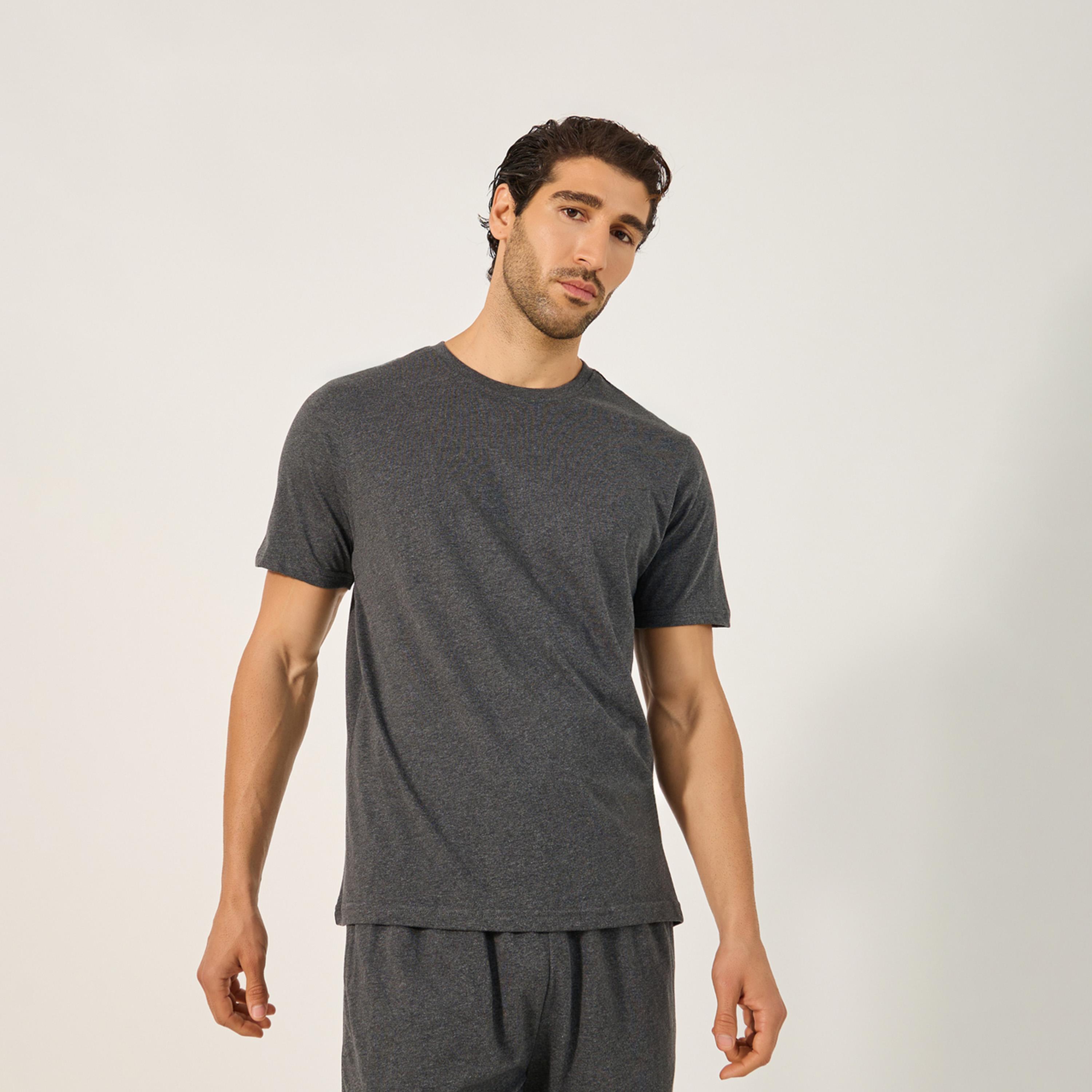 Styli Unwind Set Of 2 - Solid Round Neck T-Shirt And Pyjama Set-men-clothing-nightwear-sets-image-3