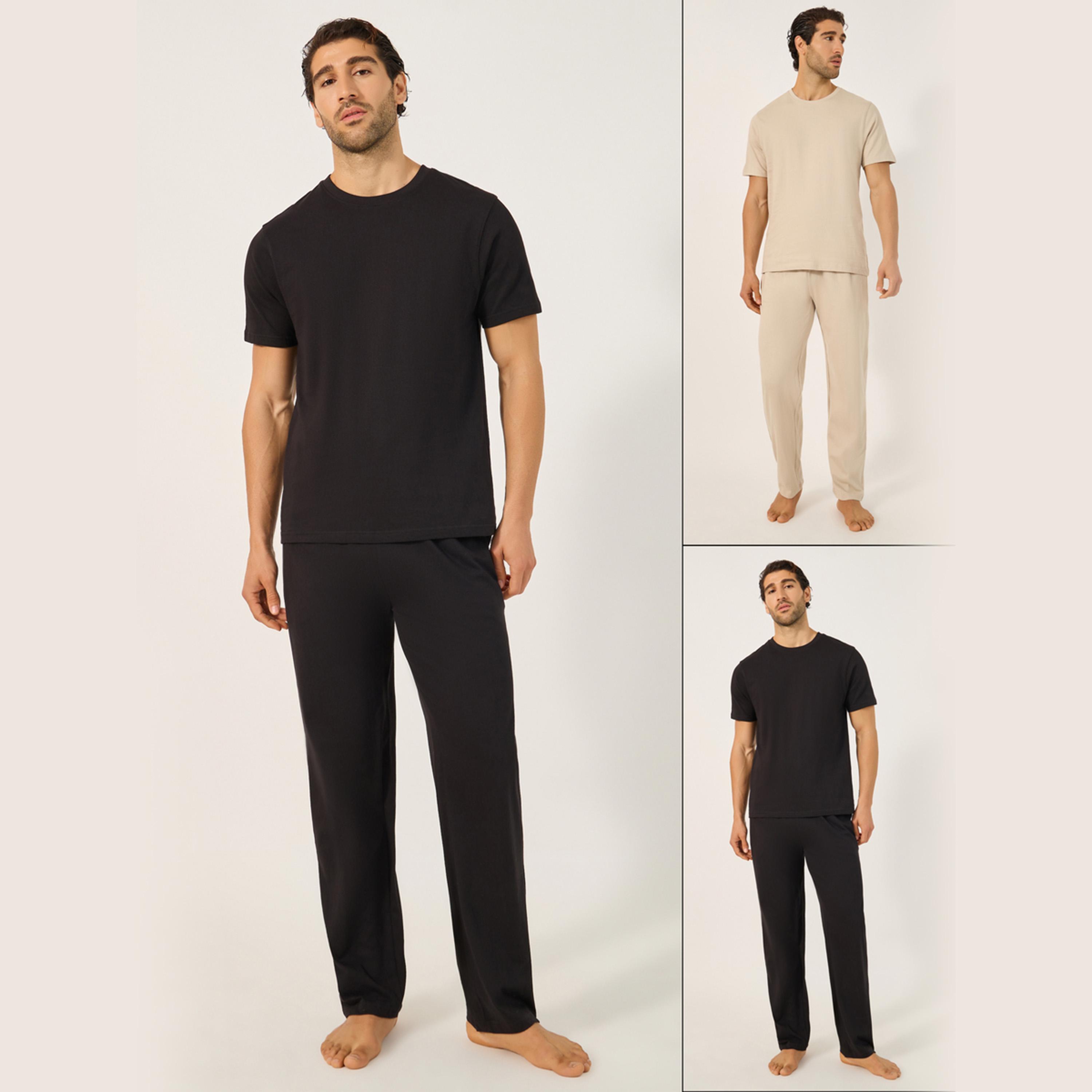 Styli Unwind Set Of 2 - Solid Round Neck T-Shirt And Pyjama Set-men-clothing-nightwear-sets-image-1