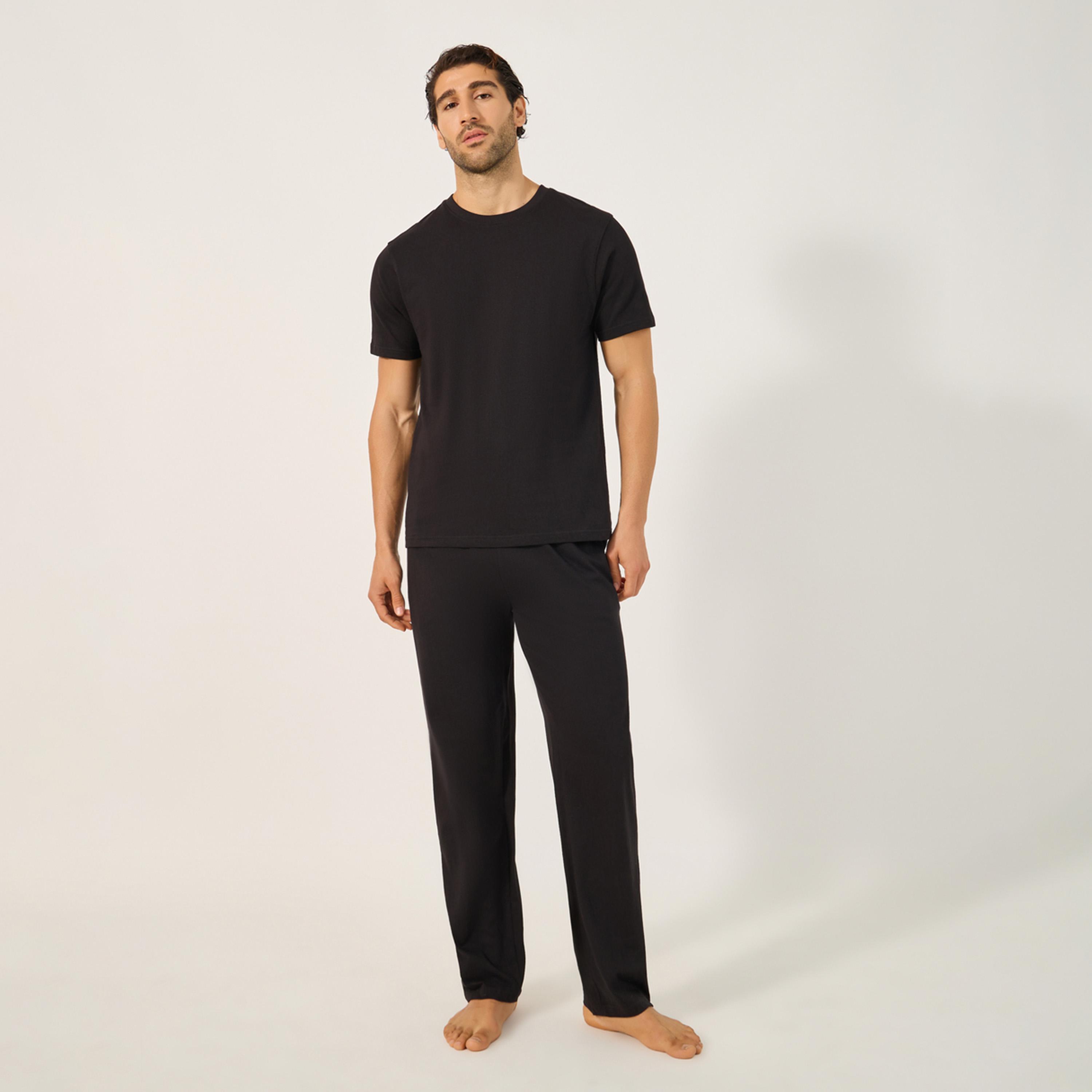 Styli Unwind Set Of 2 - Solid Round Neck T-Shirt And Pyjama Set-men-clothing-nightwear-sets-image-2