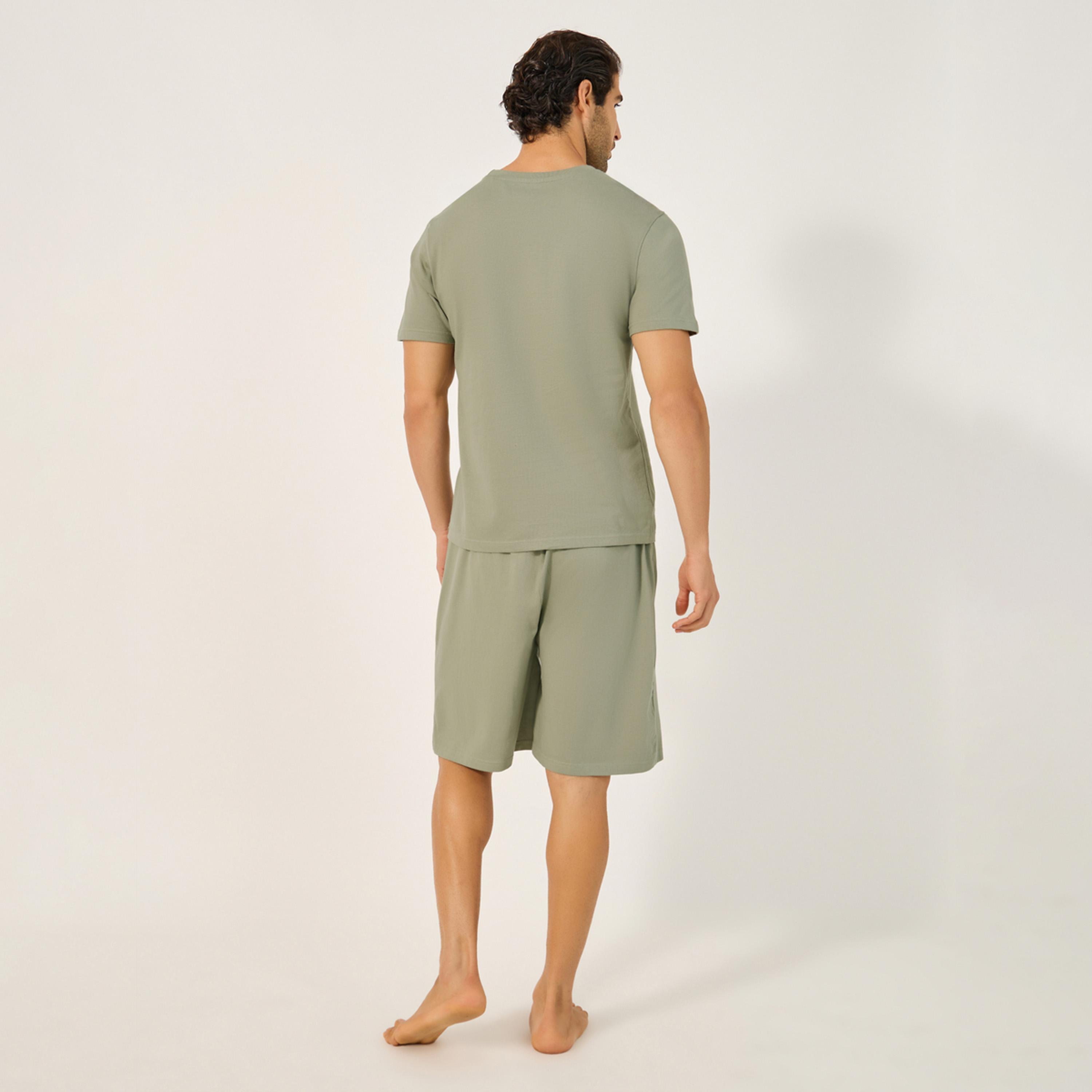 Styli Unwind Slogan Print Round Neck T-Shirt And Short Pyjama Set-men-clothing-nightwear-sets-image-5