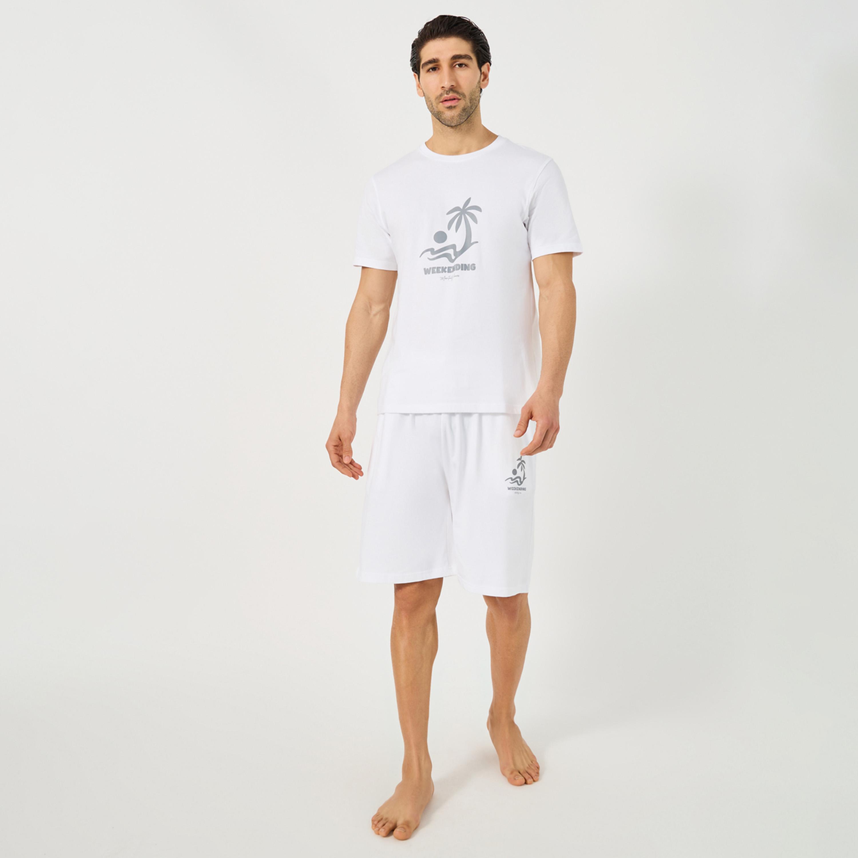 Styli Graphic Print T-Shirt and Drawstring Waist Shorts Set-men-clothing-nightwear-sets-image-1