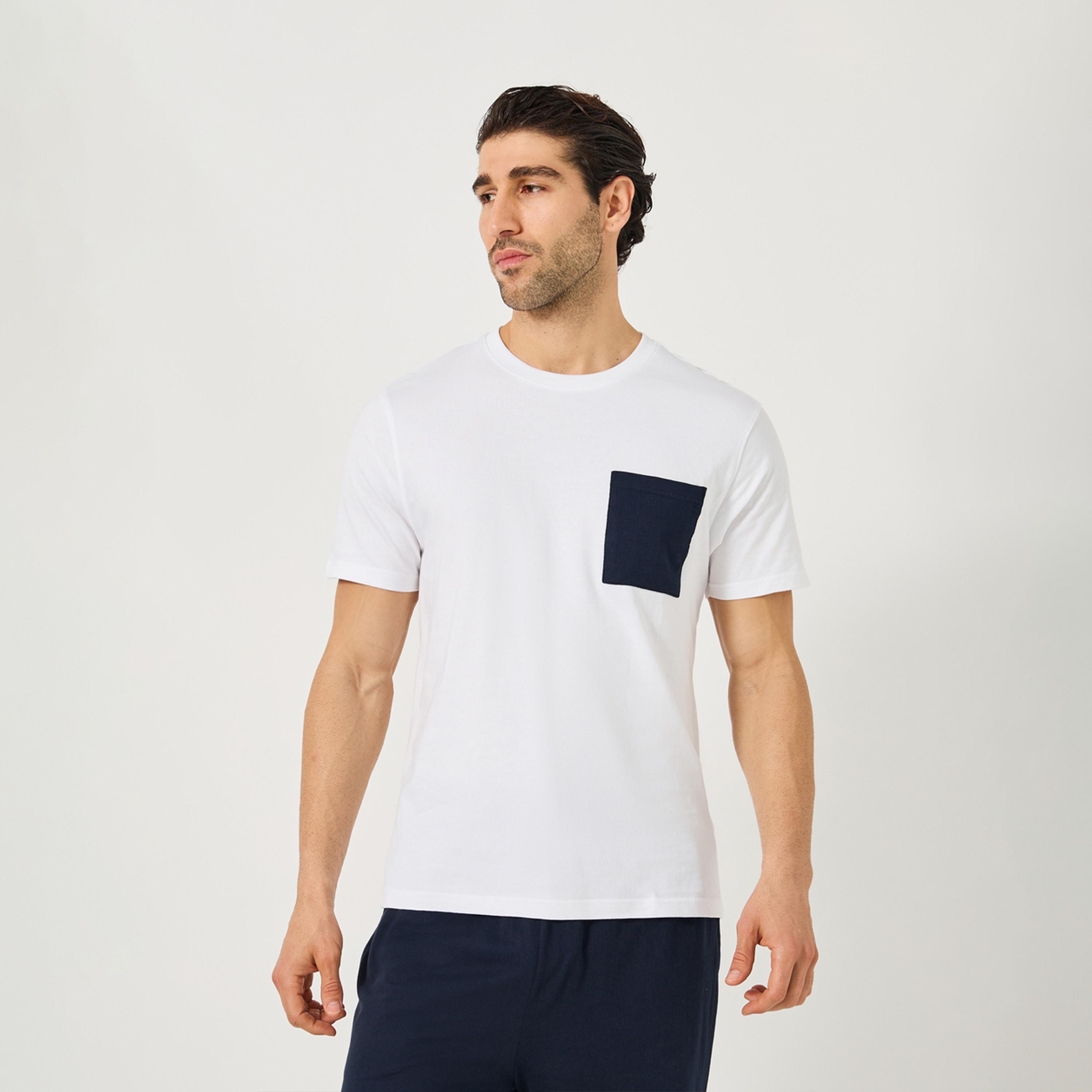 Styli Solid Contrast Pocket Detail T-Shirt and Pyjama Set-men-clothing-nightwear-sets-image-2
