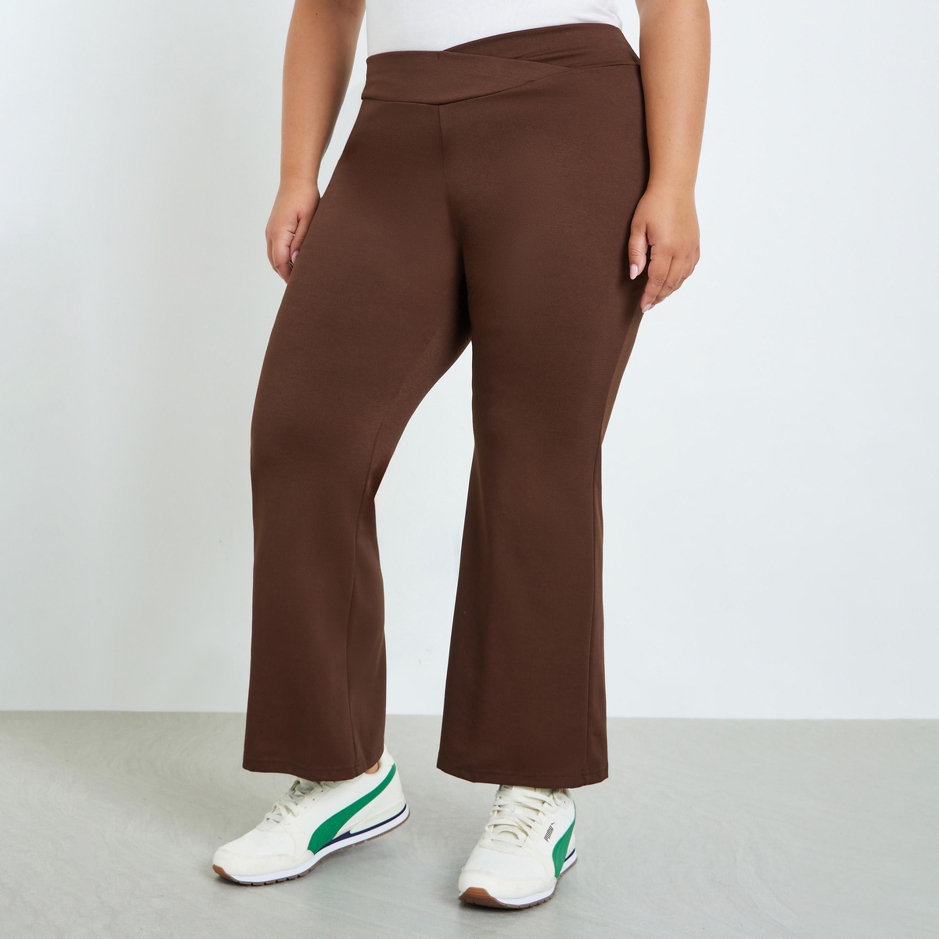 Styli Plus Size Brown Flared Trousers-women-clothing-bottoms-trousers-image-1