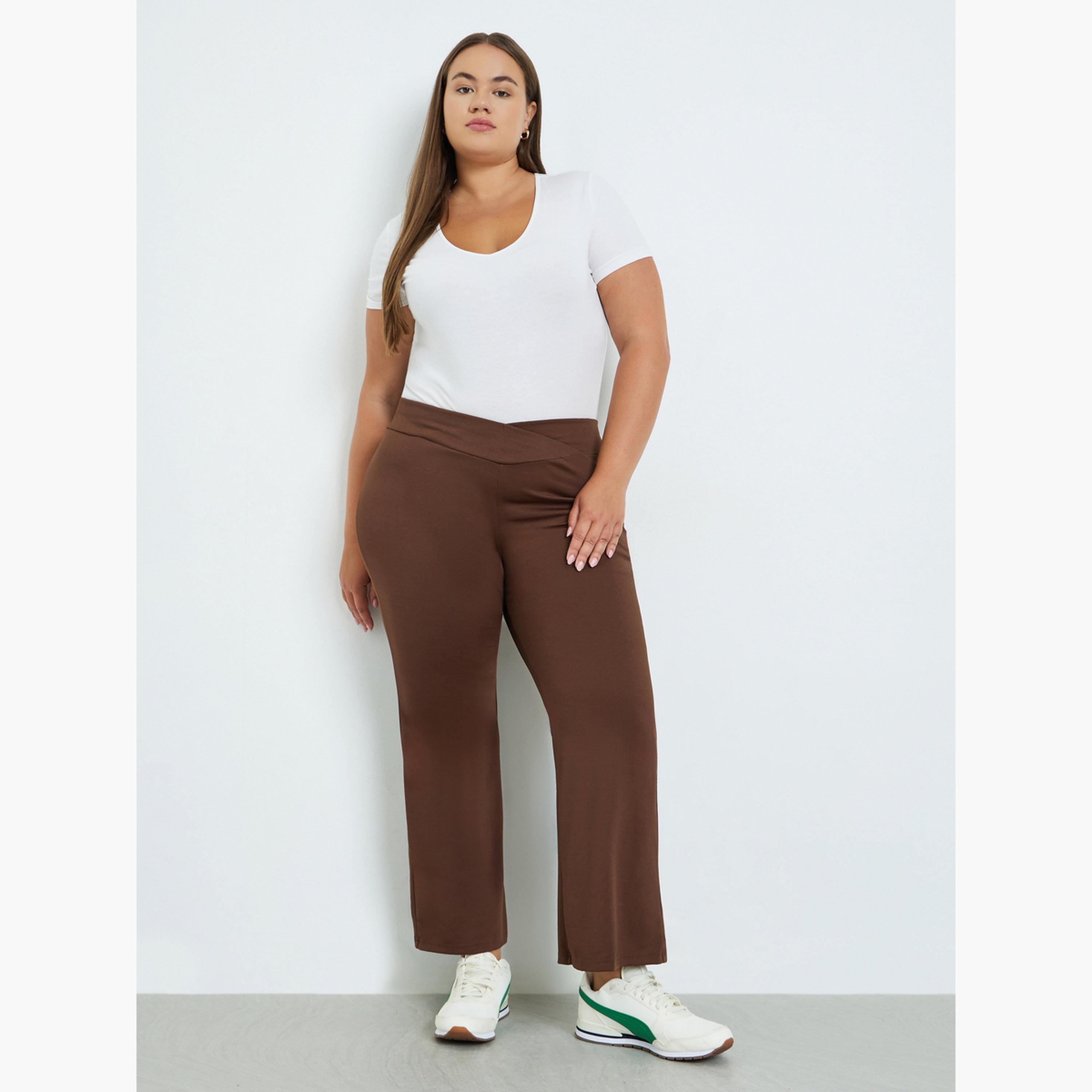 Styli Plus Size Brown Flared Trousers-women-clothing-bottoms-trousers-image-2