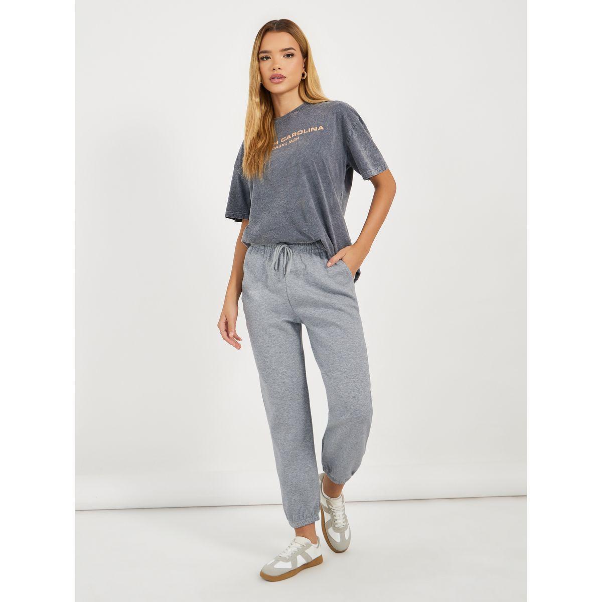 Styli Solid Cuffed Joggers with Seam Detail-women-clothing-bottoms-joggers-image-1