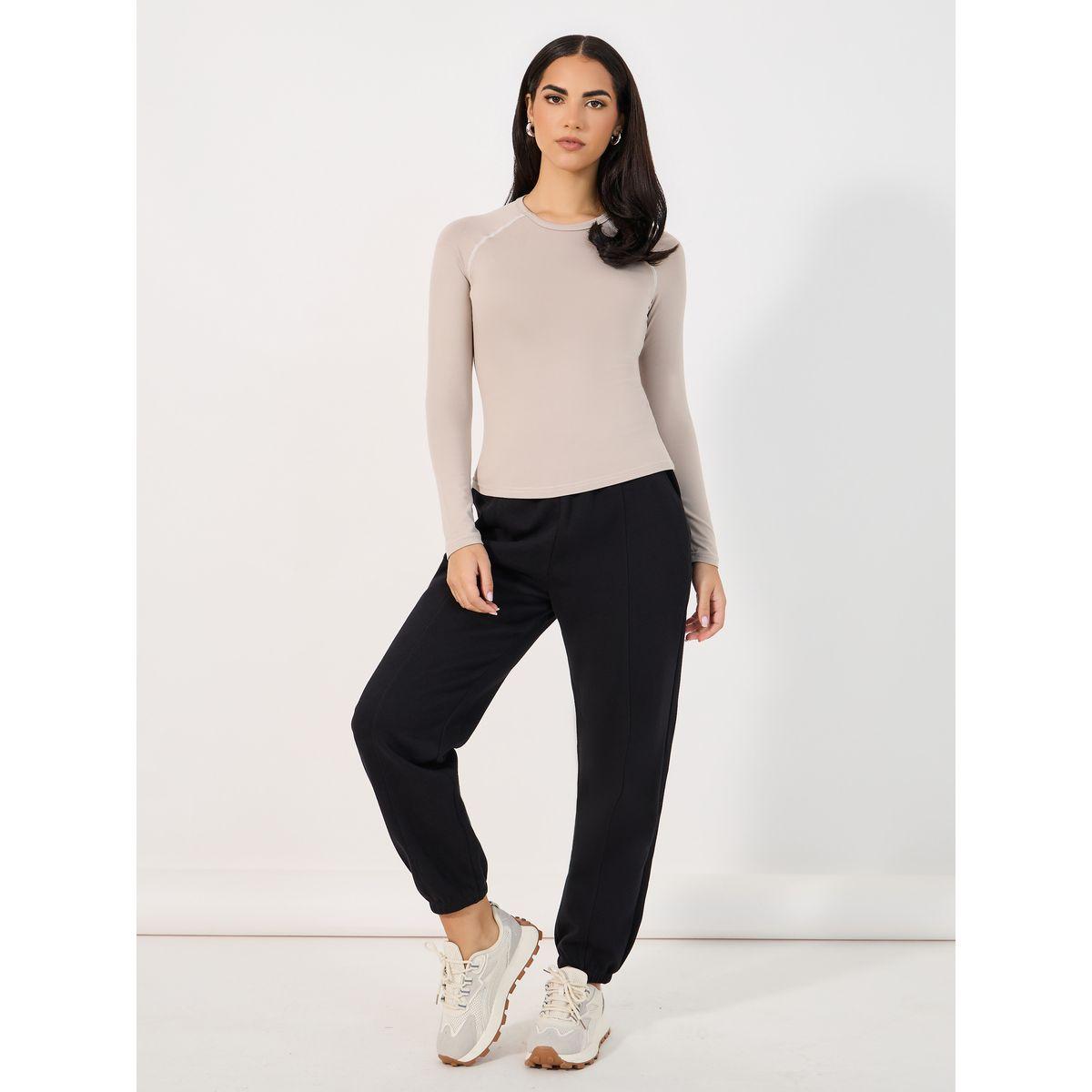 Styli Solid Cuffed Joggers with Drawstring-women-clothing-bottoms-joggers-image-1