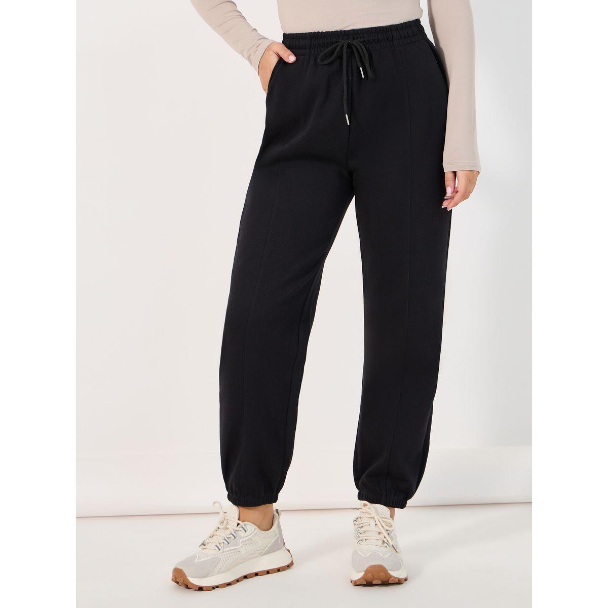 Styli Solid Cuffed Joggers with Drawstring-women-clothing-bottoms-joggers-image-2