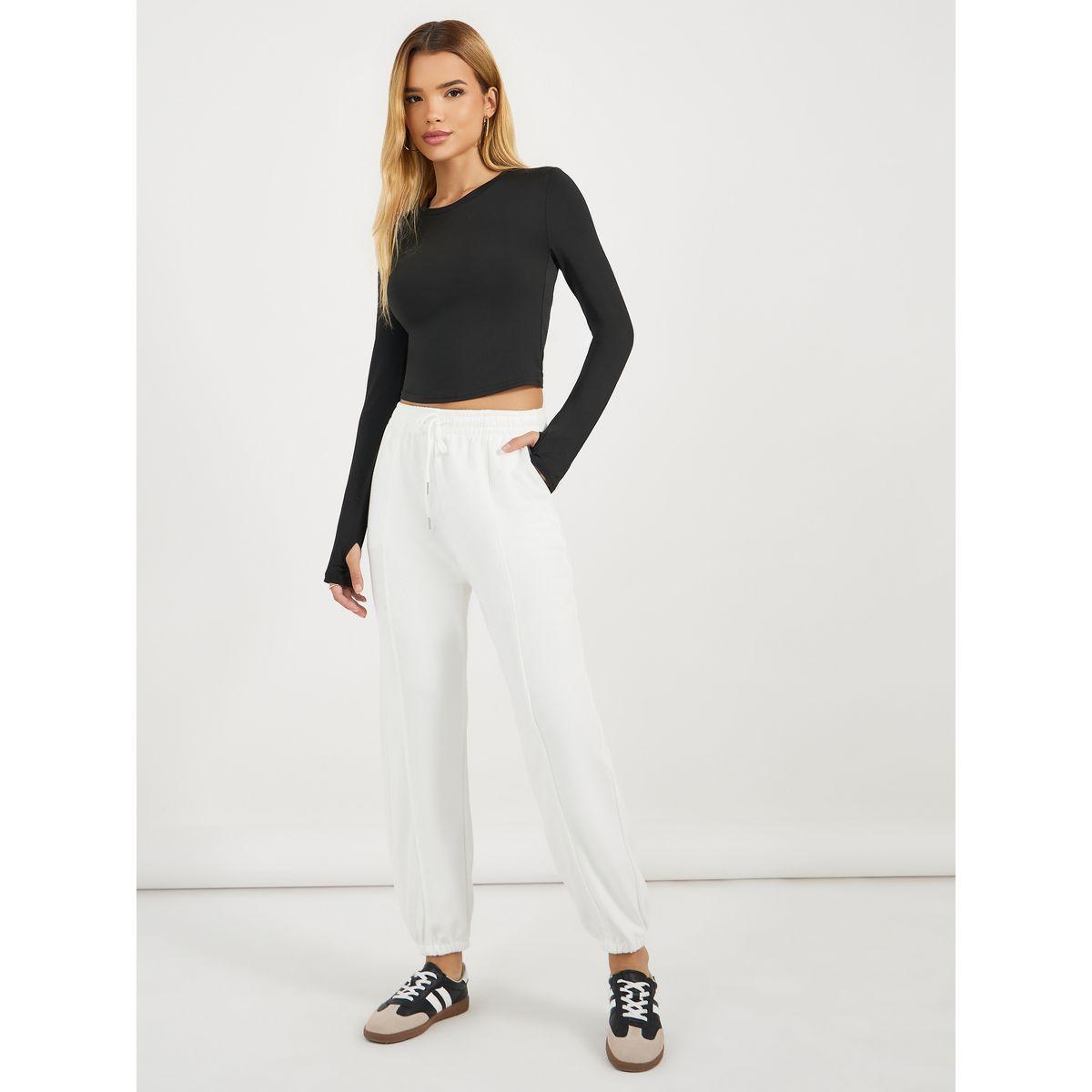 Styli Solid Cuffed Joggers with Drawstring-women-clothing-bottoms-joggers-image-1