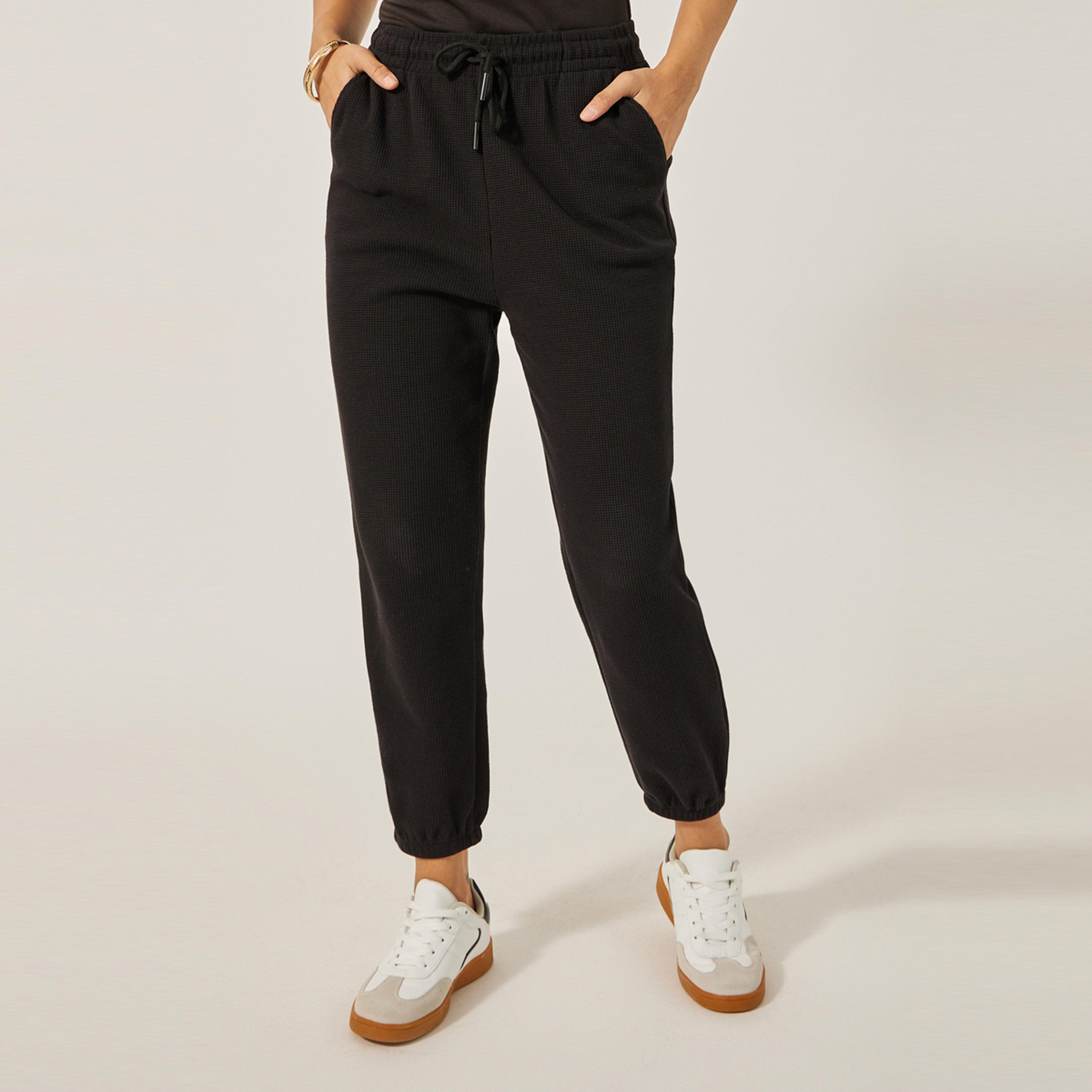 Styli High Rise Elasticated Waistband Cuffed Joggers with Drawstring-women-clothing-bottoms-joggers-image-2
