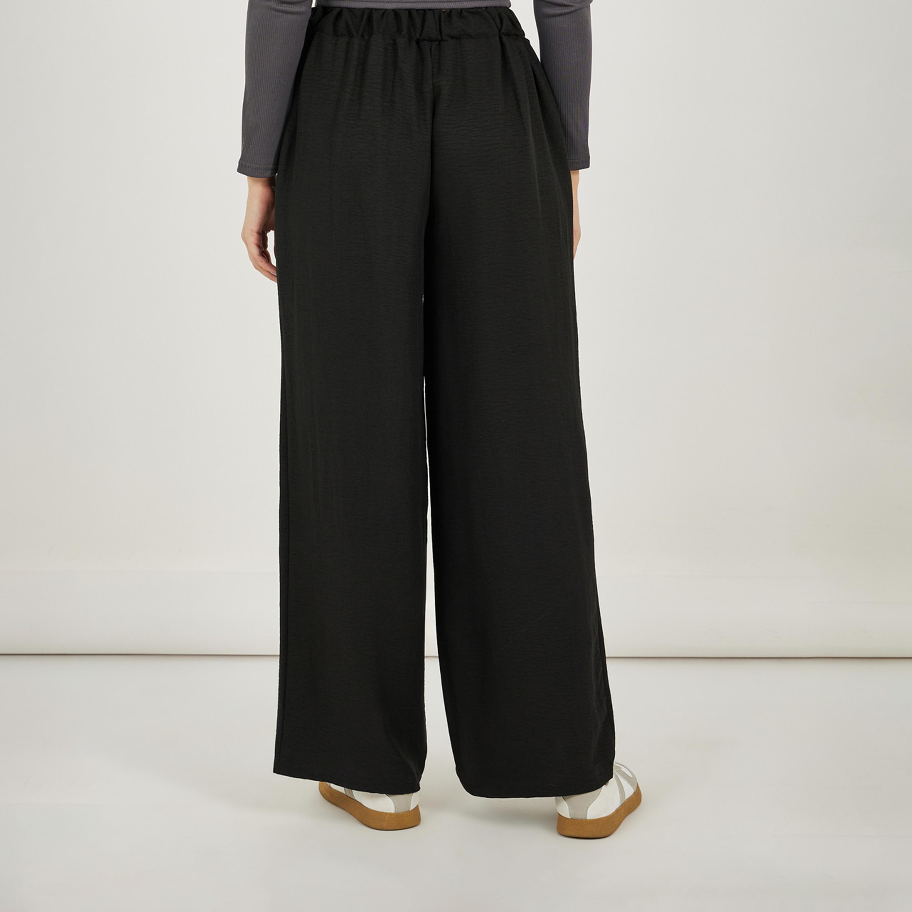ستايلي - بنطال واسع الساق بخصر متوسط الارتفاع مع تفاصيل شارة-women-clothing-bottoms-trousers-image-4