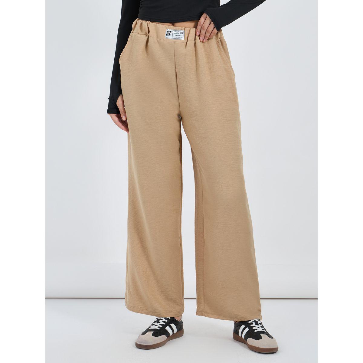 Textured Mid Rise Wide Leg Pants with Badge Detail-women-clothing-bottoms-trousers-image-2