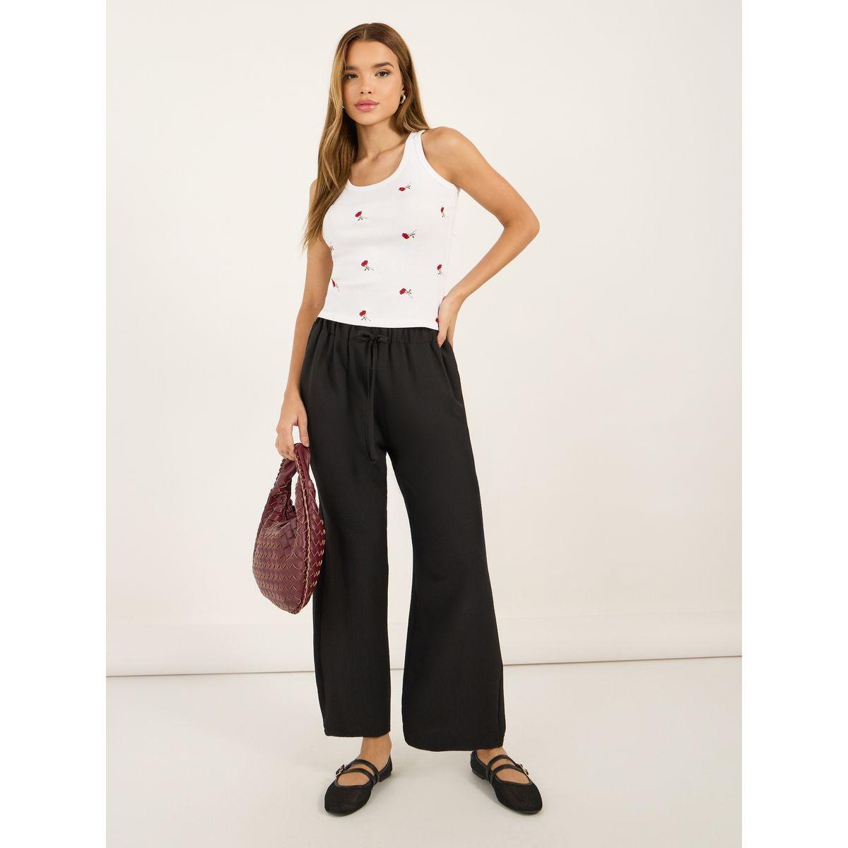 بنطال سادة بأرجل واسعة ورباط خصر-women-clothing-bottoms-trousers-image-4