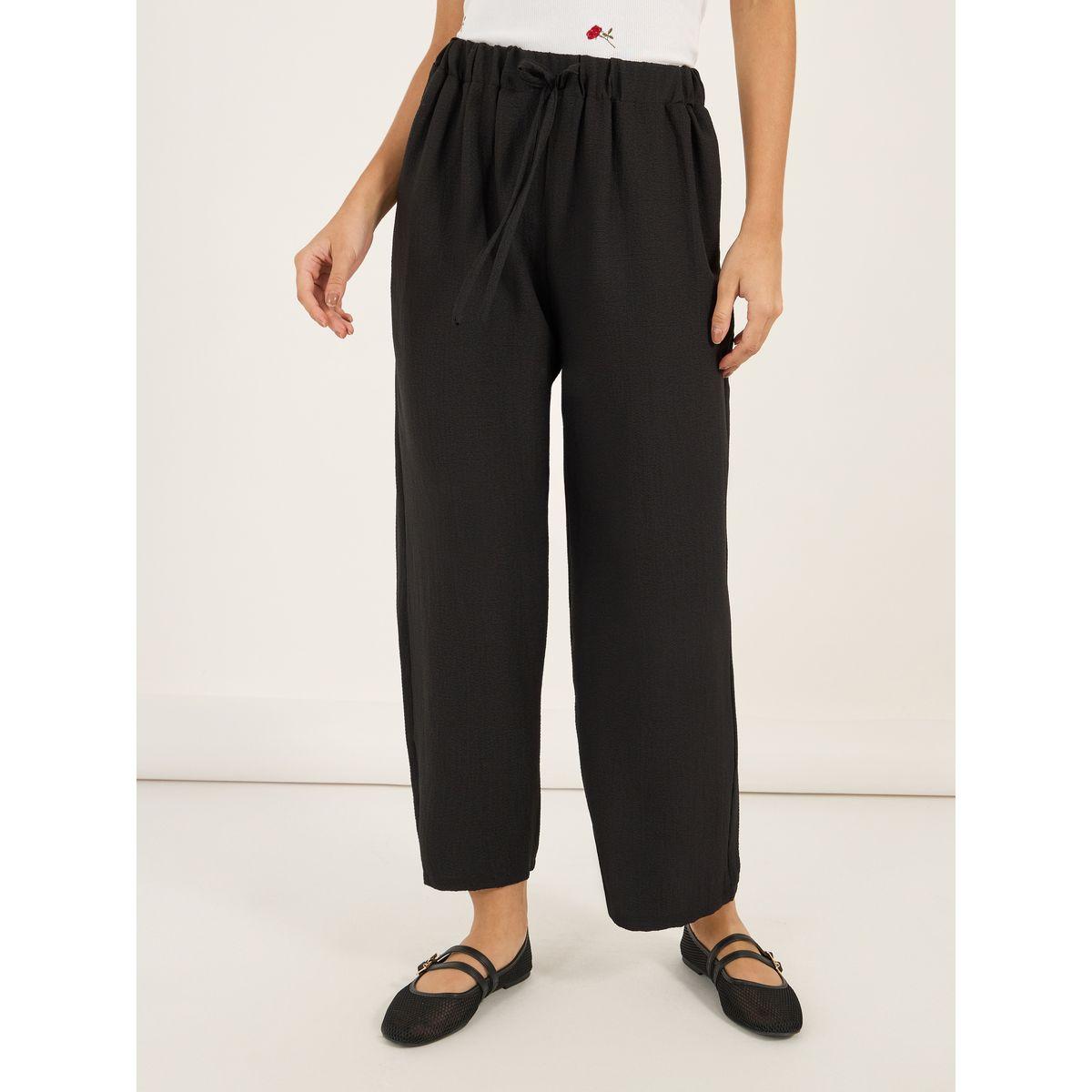 بنطال سادة بأرجل واسعة ورباط خصر-women-clothing-bottoms-trousers-image-3