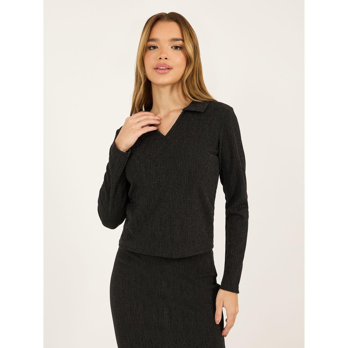 Styli Glitter Look Stretch Fitted Knit Top and Bodycon Maxi Skirt Co-Ords-women-clothing-coordsets-image-3