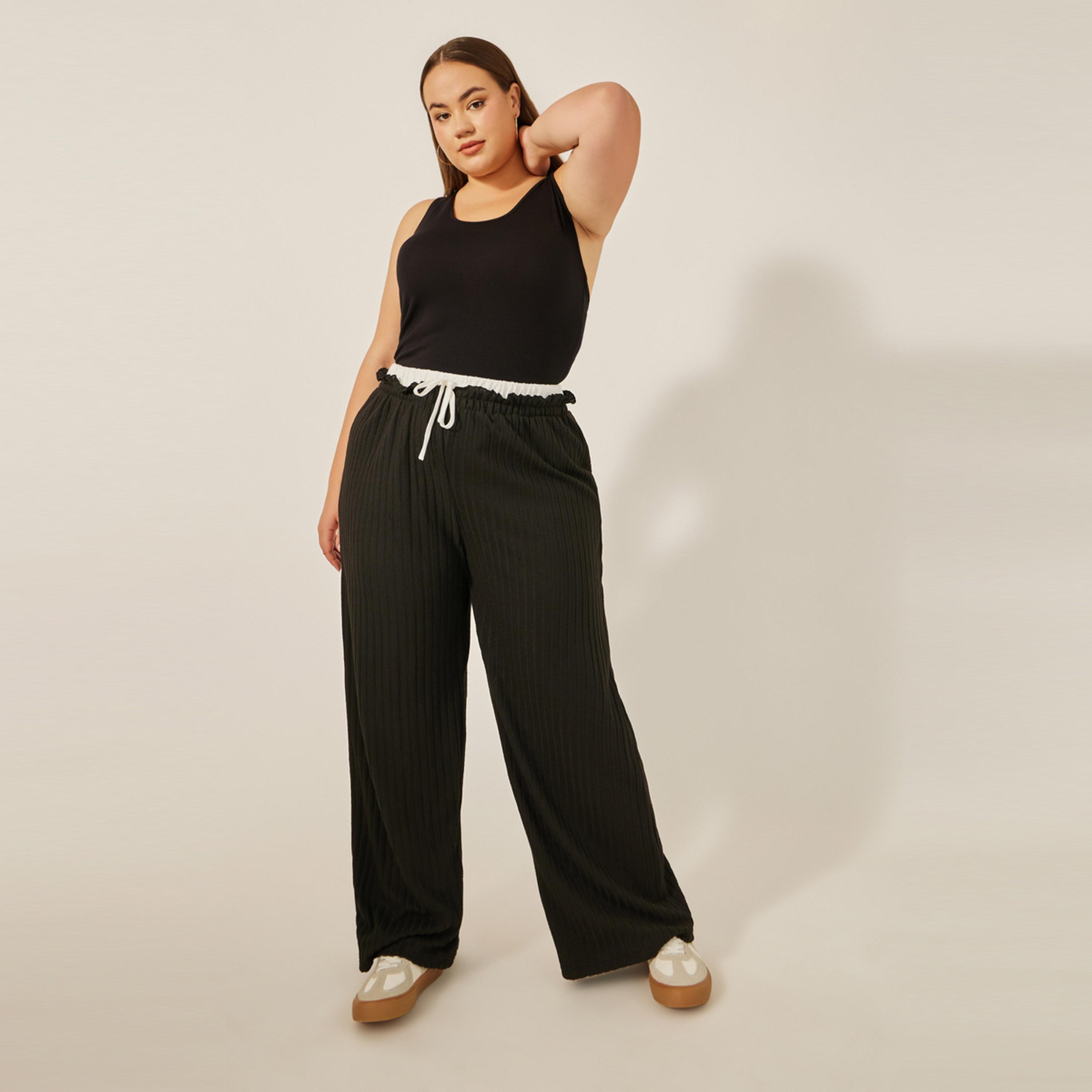 Styli Plus Size Striped High Rise Wide Leg Pants with Drawstring-women-clothing-bottoms-trousers-image-3