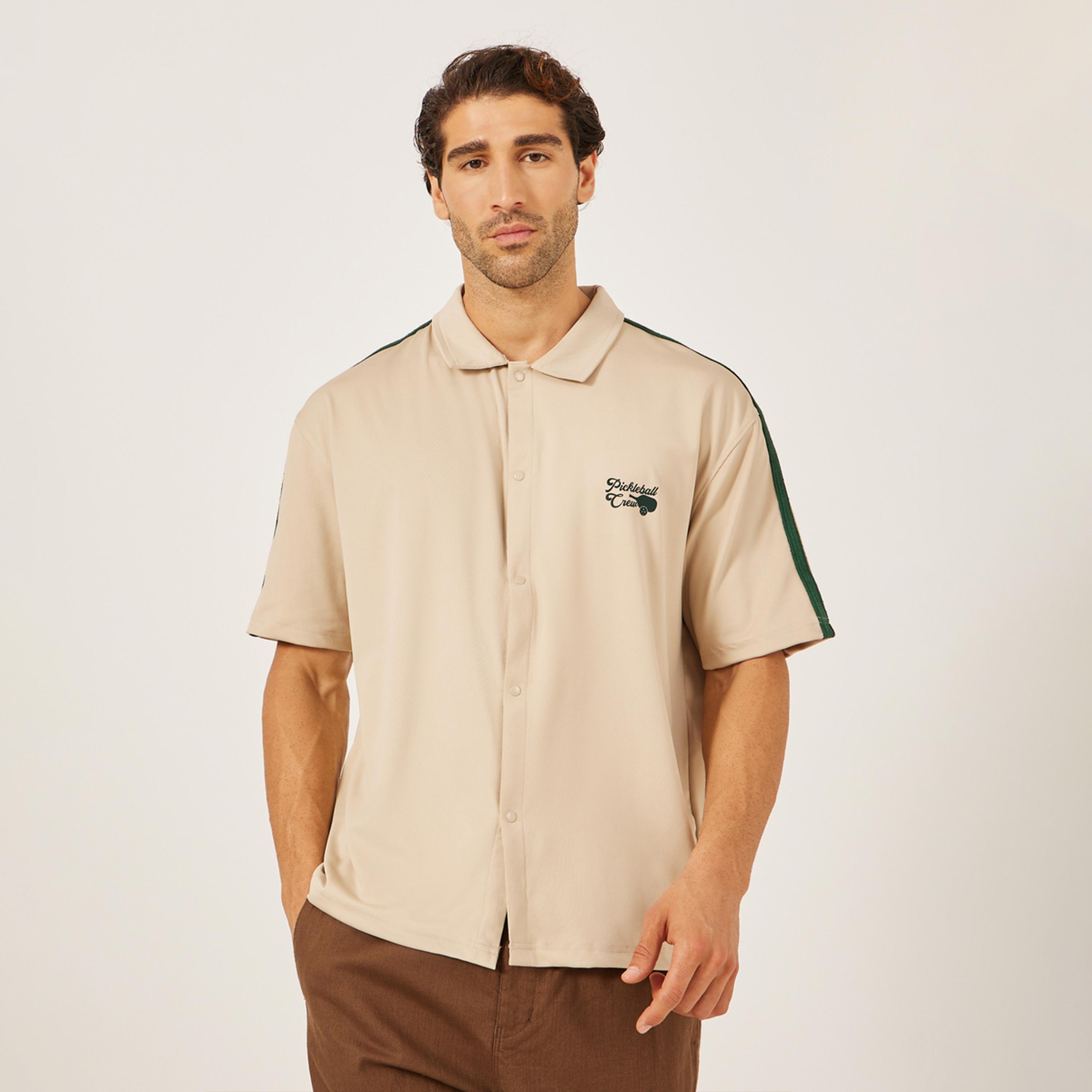 ستايلي - قميص مطرز كبير الحجم مع تفاصيل شريط-men-clothing-shirts-image-1