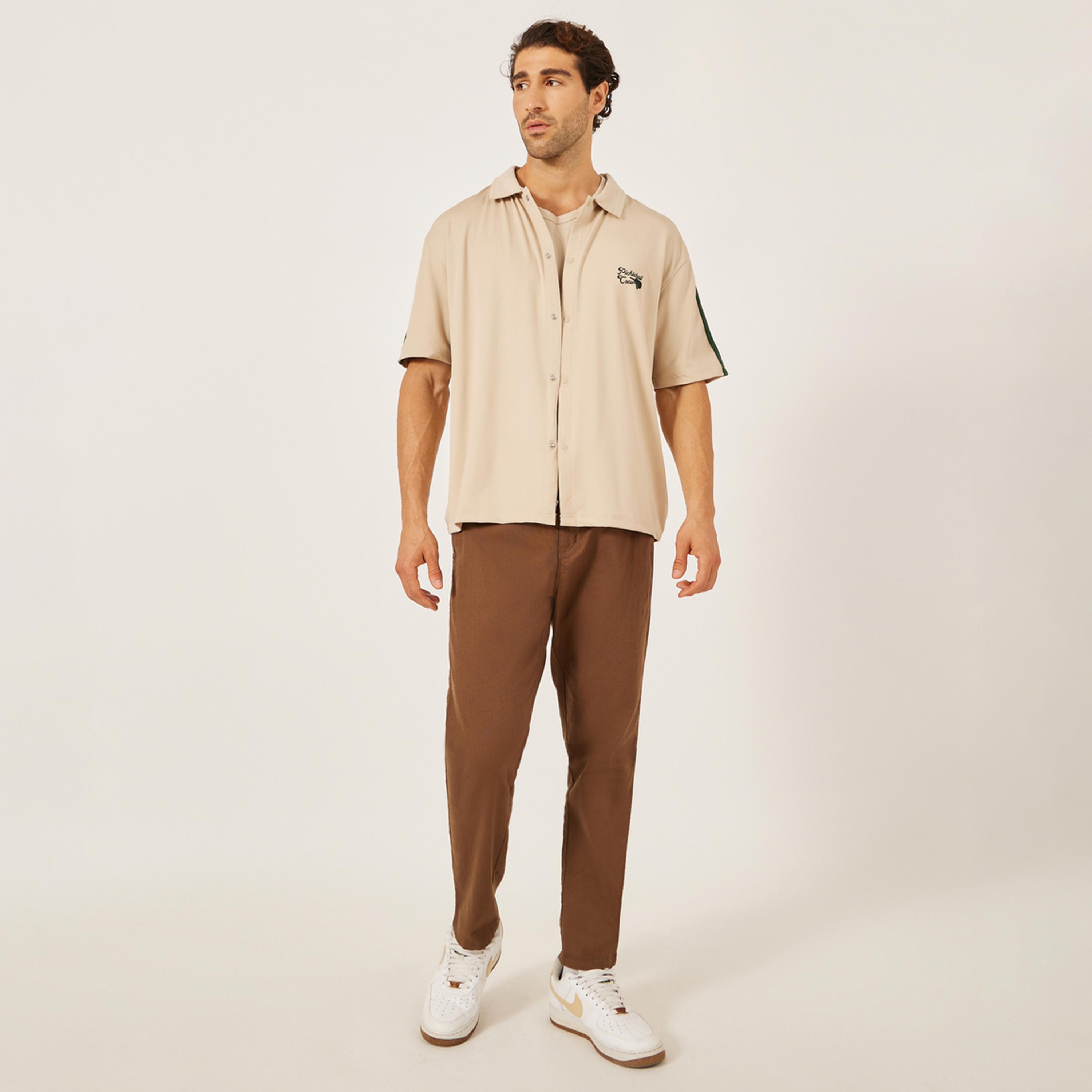ستايلي - قميص مطرز كبير الحجم مع تفاصيل شريط-men-clothing-shirts-image-2