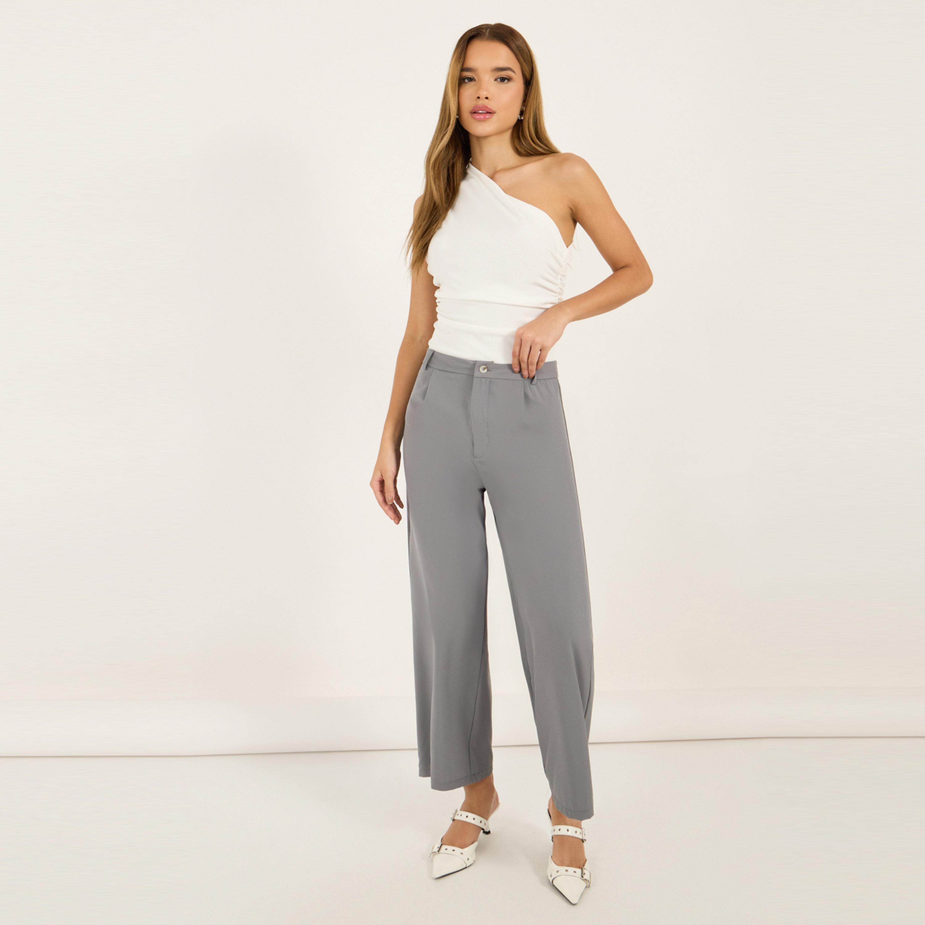 Styli Mid Rise Flowy Tailored Pants with Belt Loops-women-clothing-bottoms-trousers-image-1