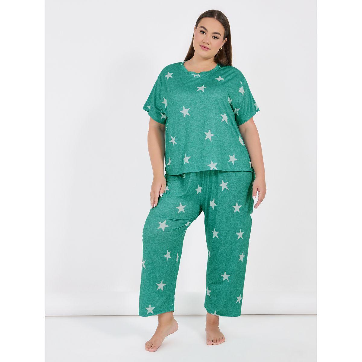 Styli Unwind Plus Size All Over Star Print T-Shirt & Pyjama Set-women-clothing-nightwear-pyjamas-longsets-image-1