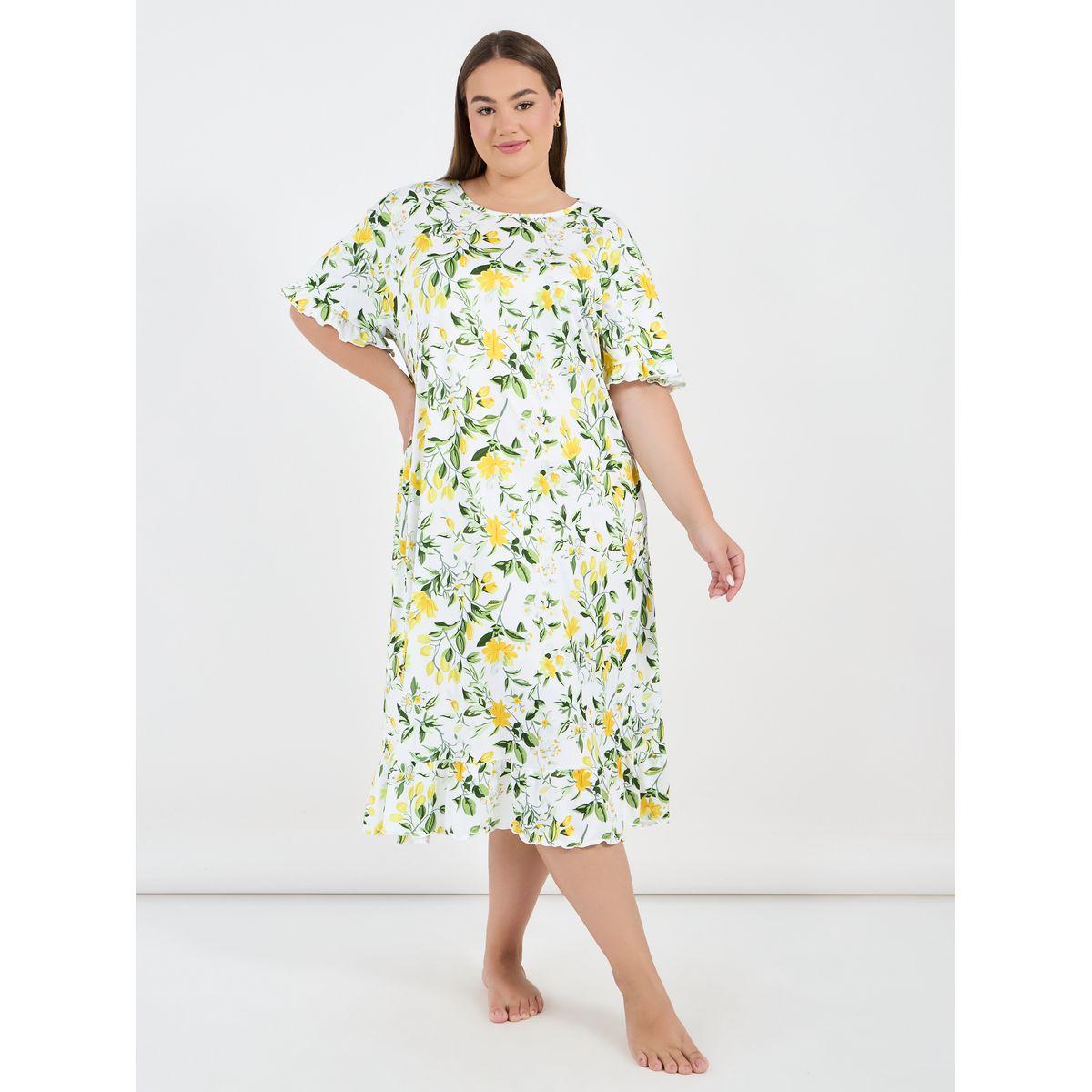 Styli Unwind Plus Size Floral Print Ruffle Sleeve Nightdress-women-clothing-nightwear-nighties-image-1