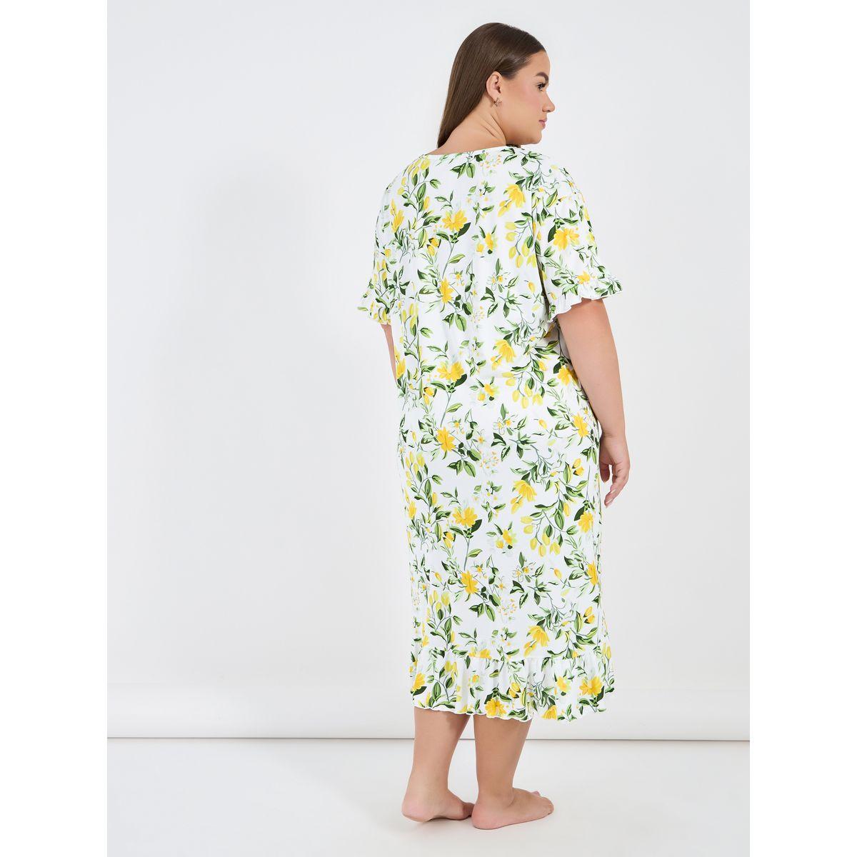 Styli Unwind Plus Size Floral Print Ruffle Sleeve Nightdress-women-clothing-nightwear-nighties-image-2