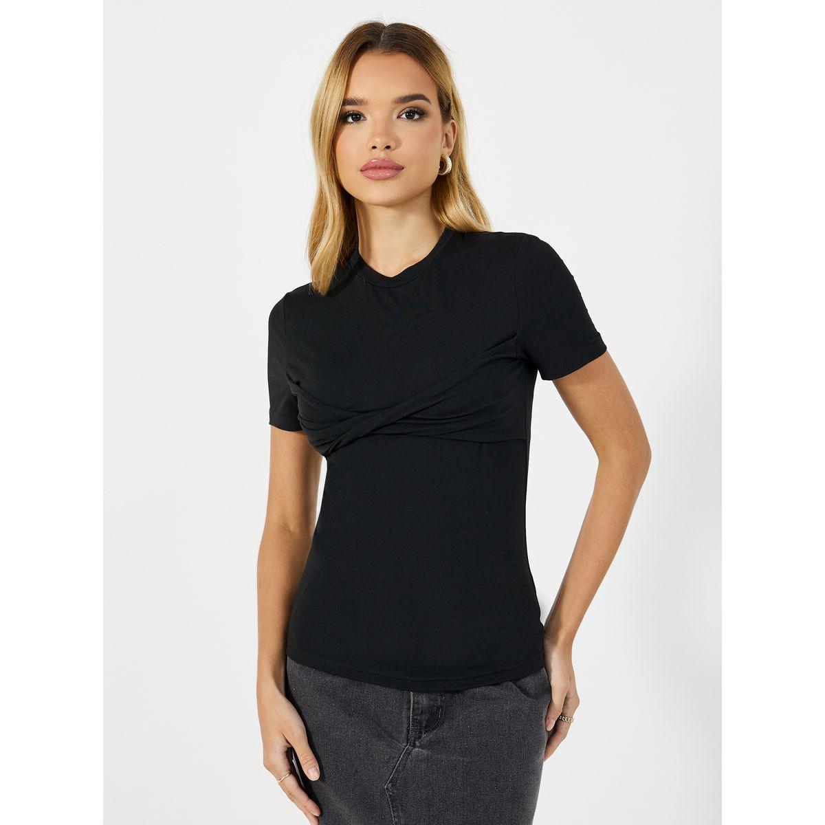 Styli Solid Short Sleeves Round Neck Fitted T-Shirt-women-clothing-tshirts-image-1