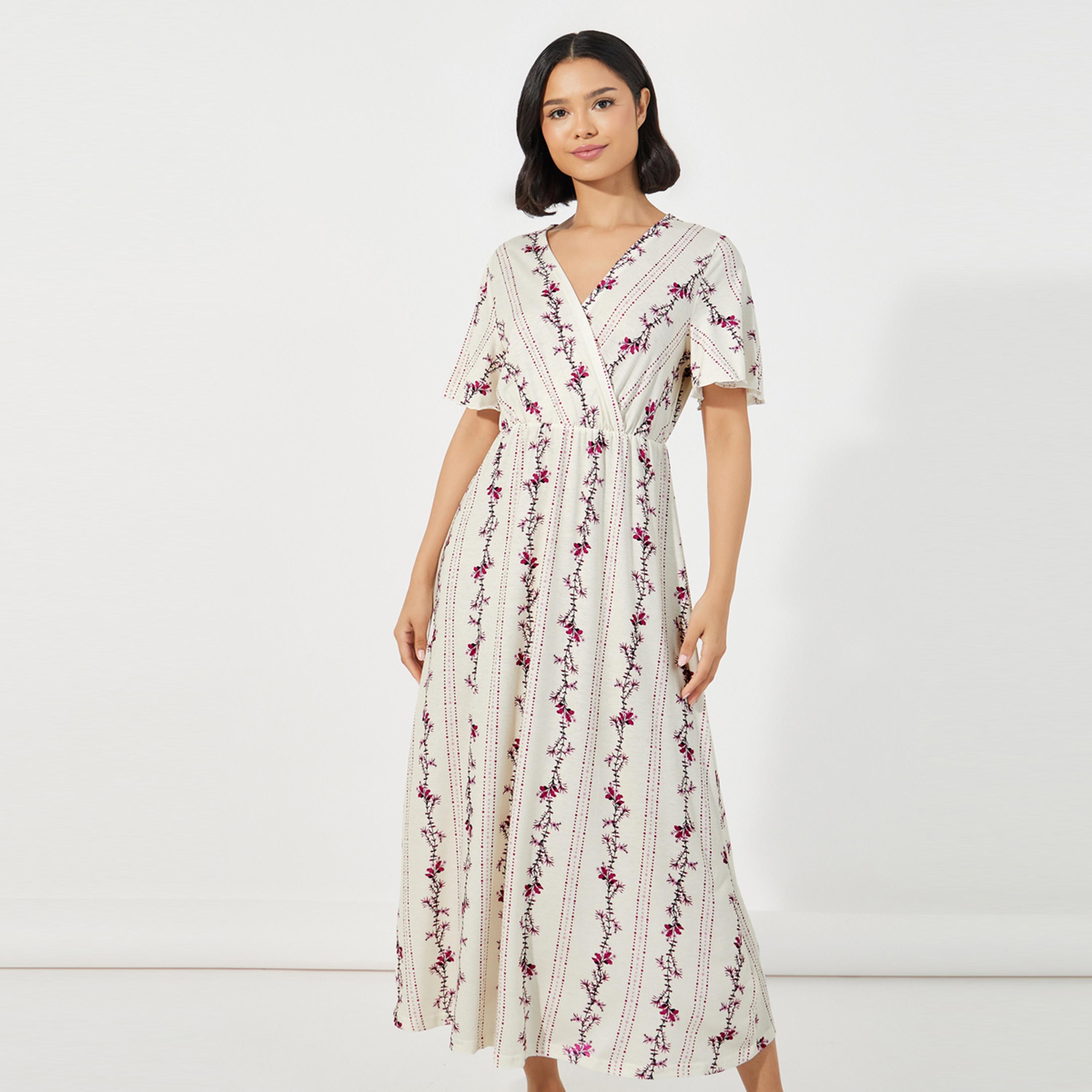 Styli Unwind Linear Floral Print Wrap Over Nightdress-women-clothing-nightwear-nighties-image-2