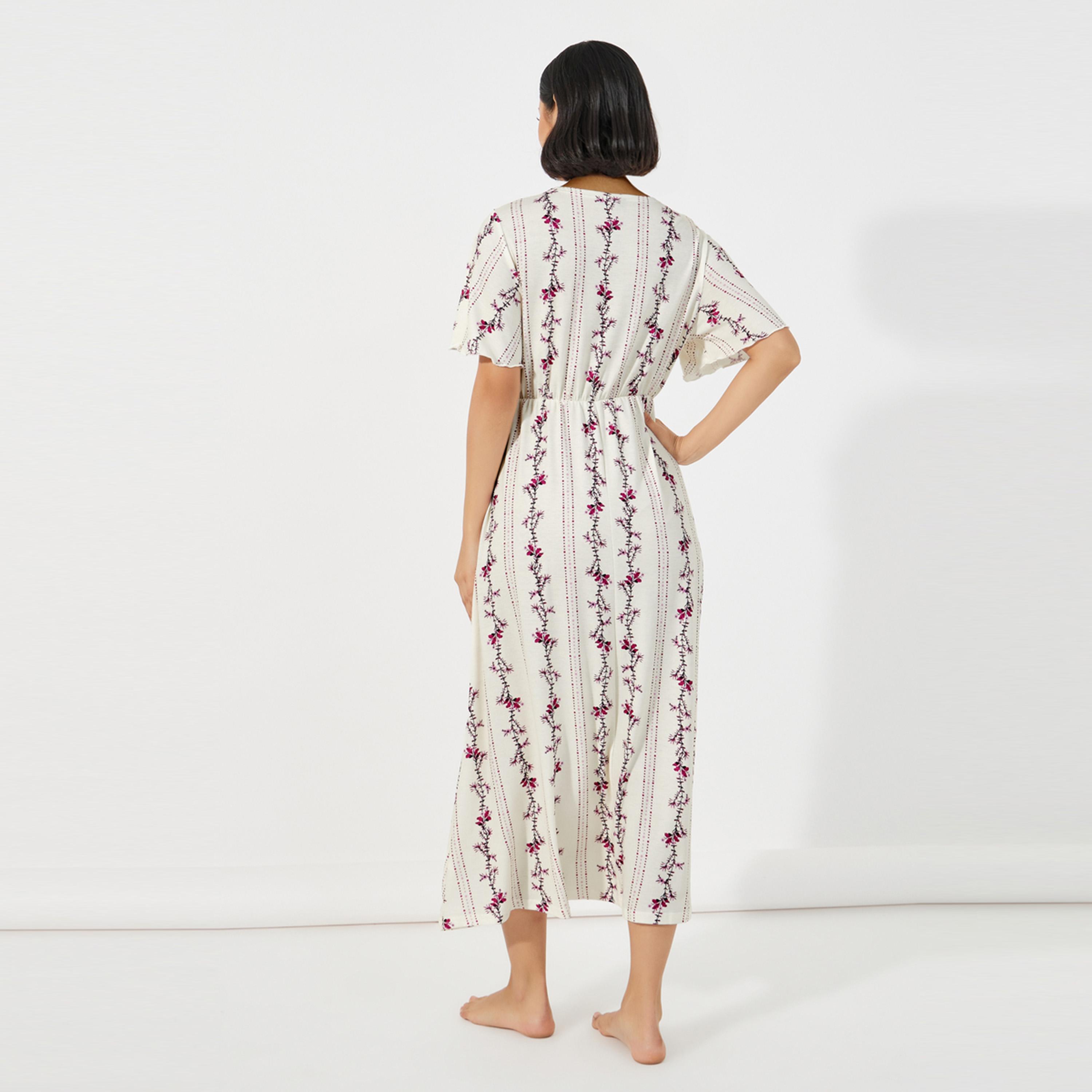 Styli Unwind Linear Floral Print Wrap Over Nightdress-women-clothing-nightwear-nighties-image-4