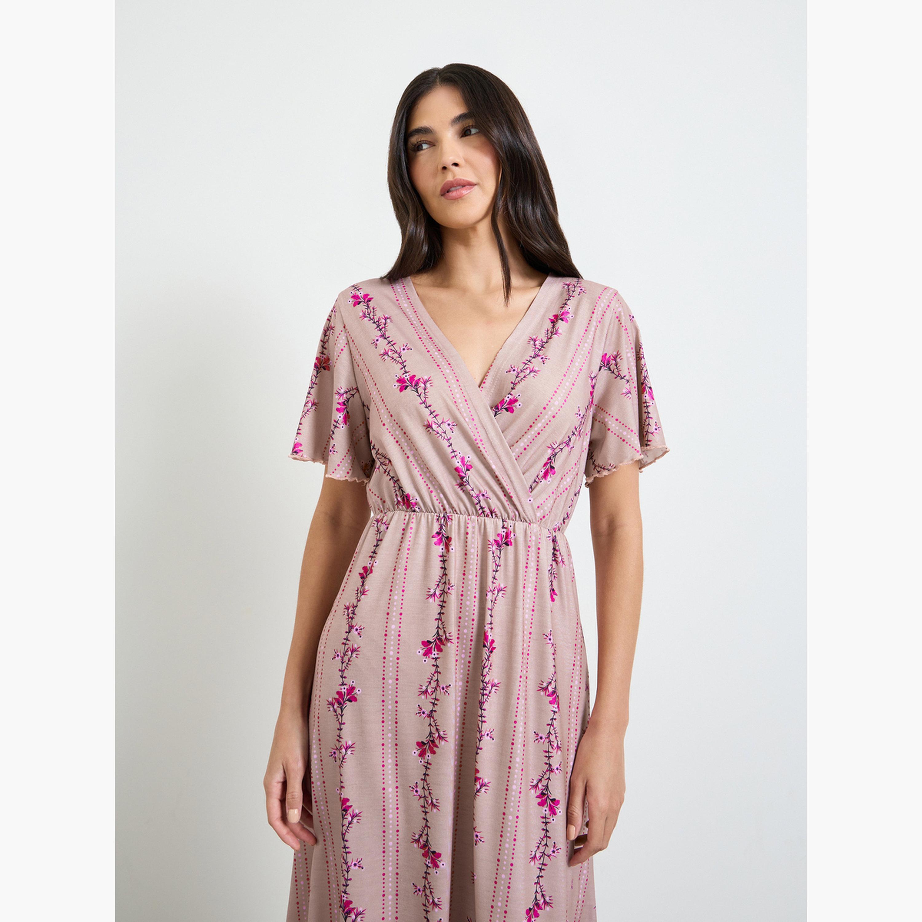 Styli Linear Floral Print Wrap Over Nightdress-women-clothing-nightwear-nighties-image-2