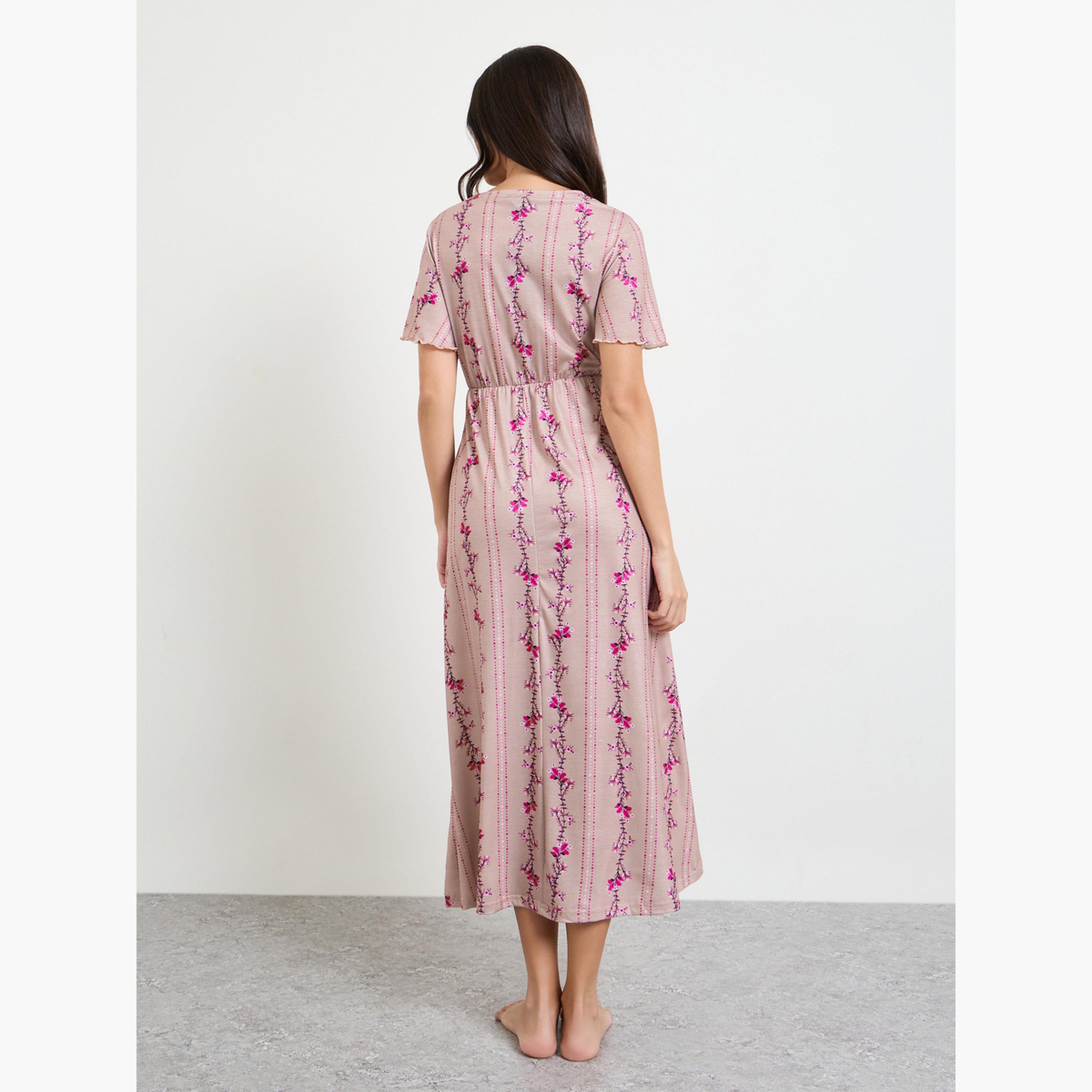 Styli Linear Floral Print Wrap Over Nightdress-women-clothing-nightwear-nighties-image-3