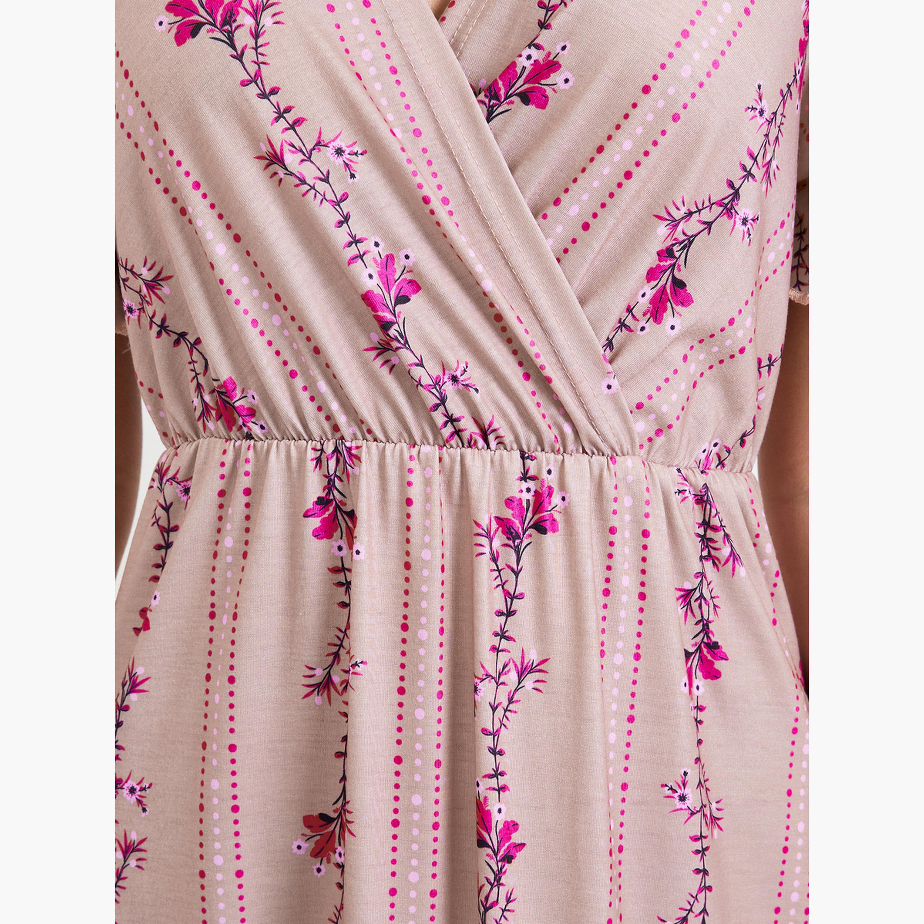 Styli Linear Floral Print Wrap Over Nightdress-women-clothing-nightwear-nighties-image-4