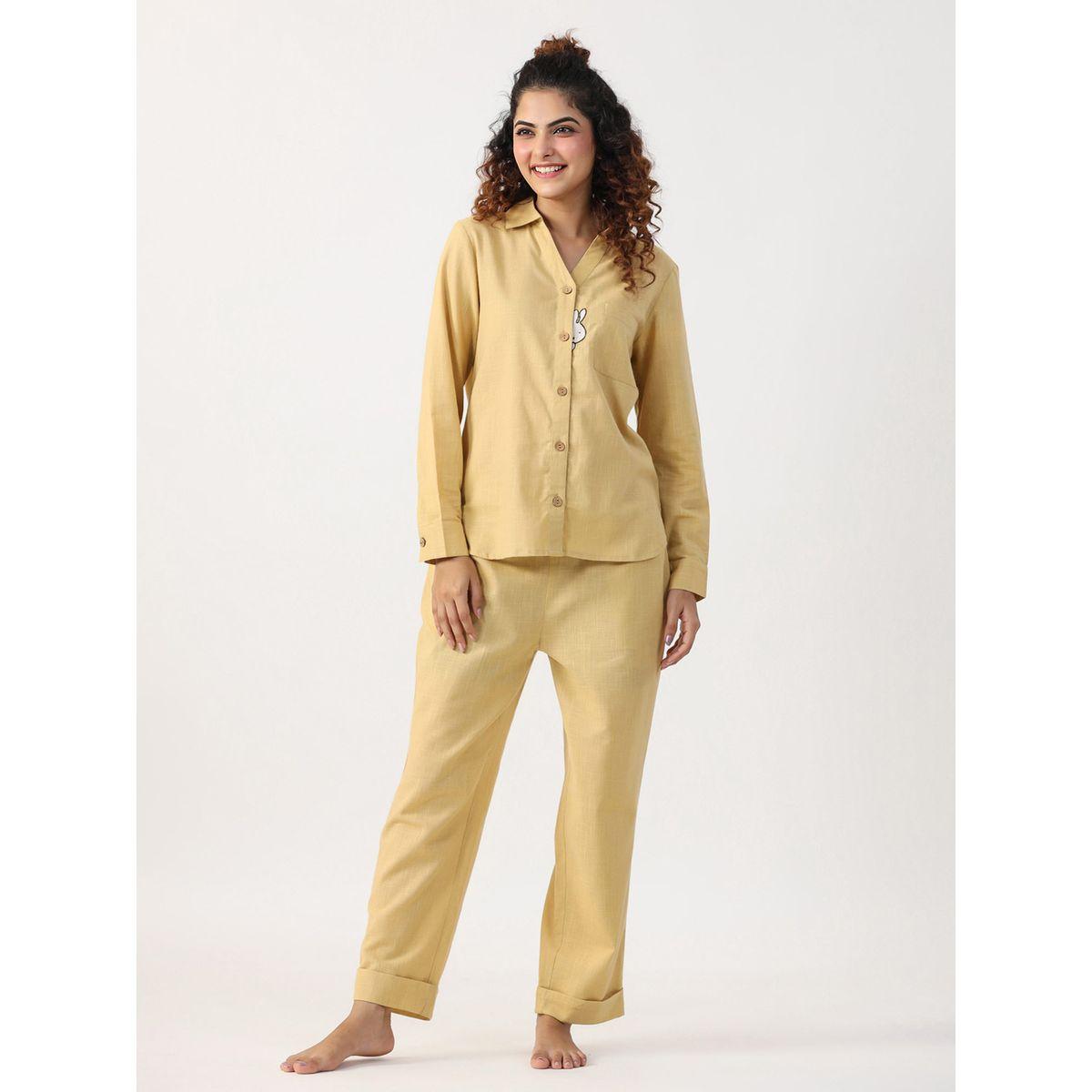 Sanskrutihomes X Styli  Solid Cotton Shirt & Pyjama Set-women-clothing-nightwear-pyjamas-longsets-image-1
