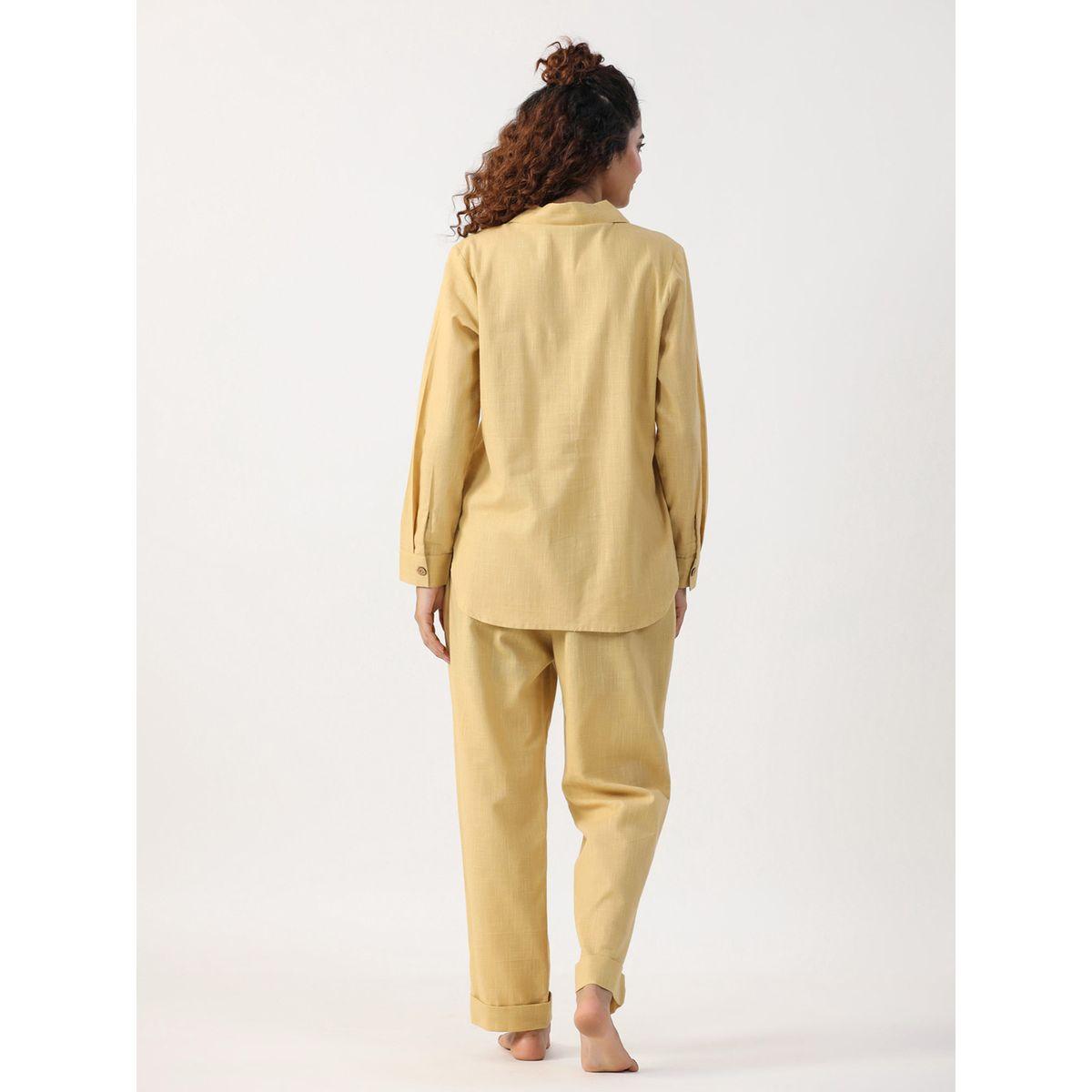 طقم من بنطال بيجاما وبلوزة قطن سادة سانسكريتي هومز × ستايلي-women-clothing-nightwear-pyjamas-longsets-image-4