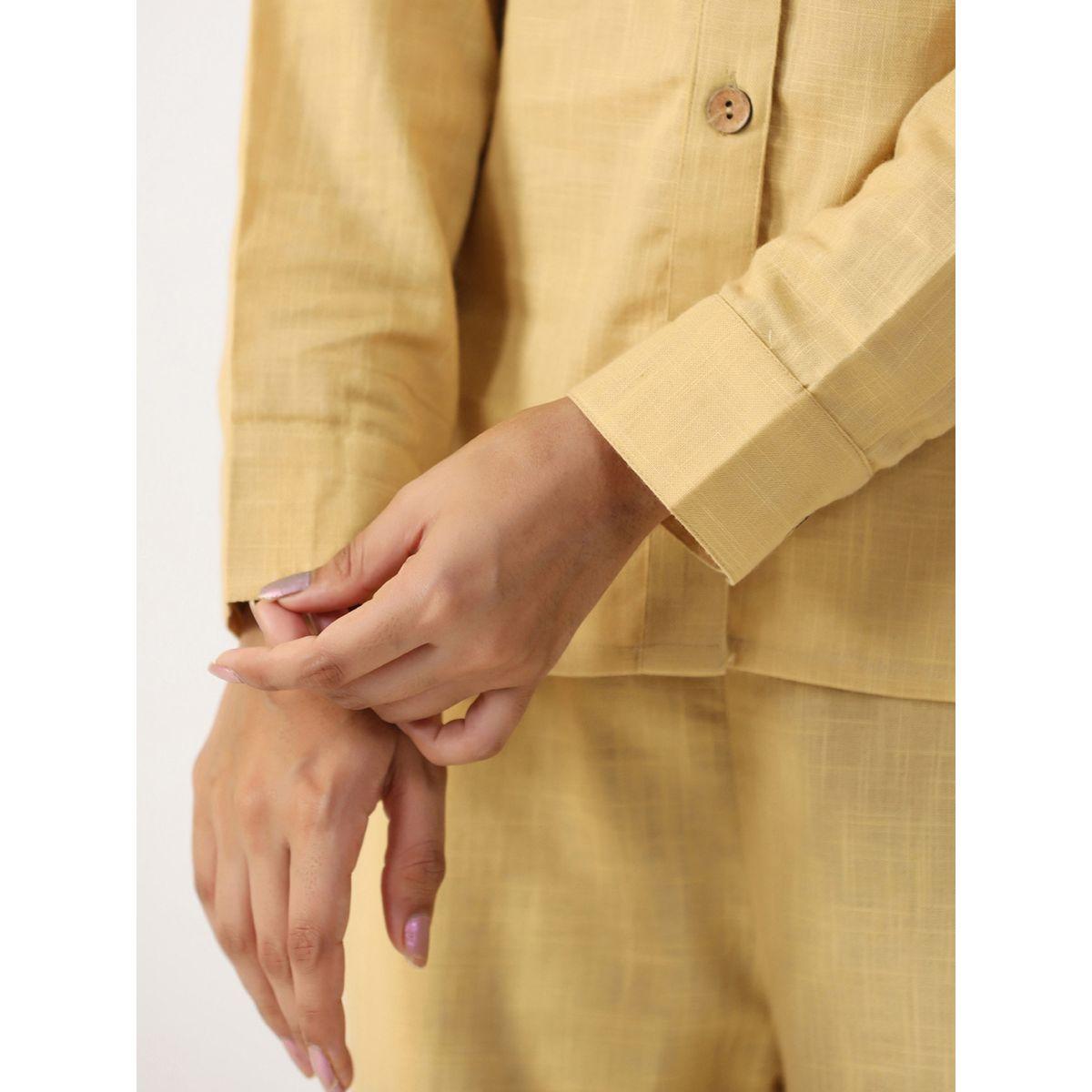 طقم من بنطال بيجاما وبلوزة قطن سادة سانسكريتي هومز × ستايلي-women-clothing-nightwear-pyjamas-longsets-image-5