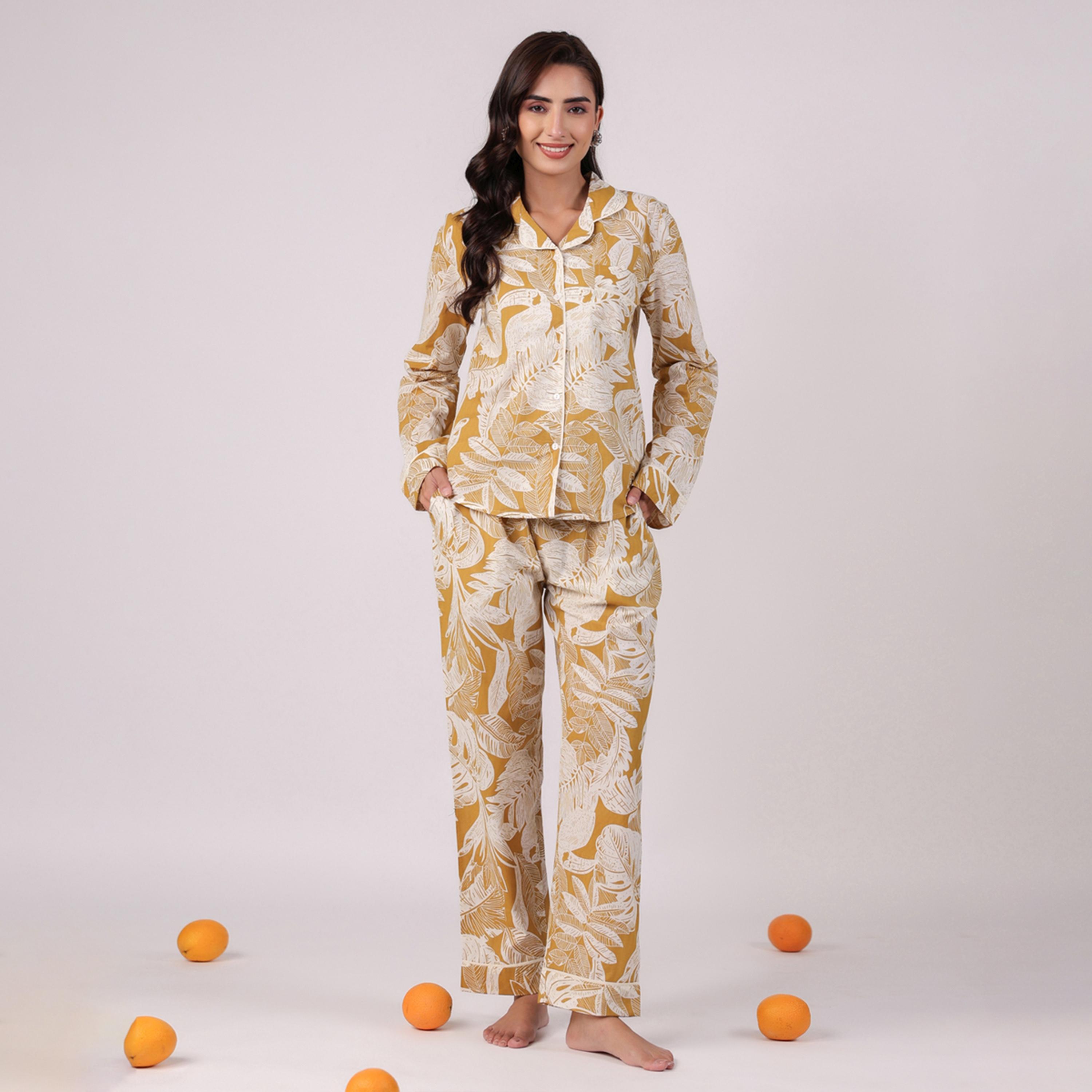 سانسكروتي هومز × ستايلي - طقم قميص وبنطال بيجامة من القطن الخالص مطبوع-women-clothing-nightwear-pyjamas-longsets-image-1