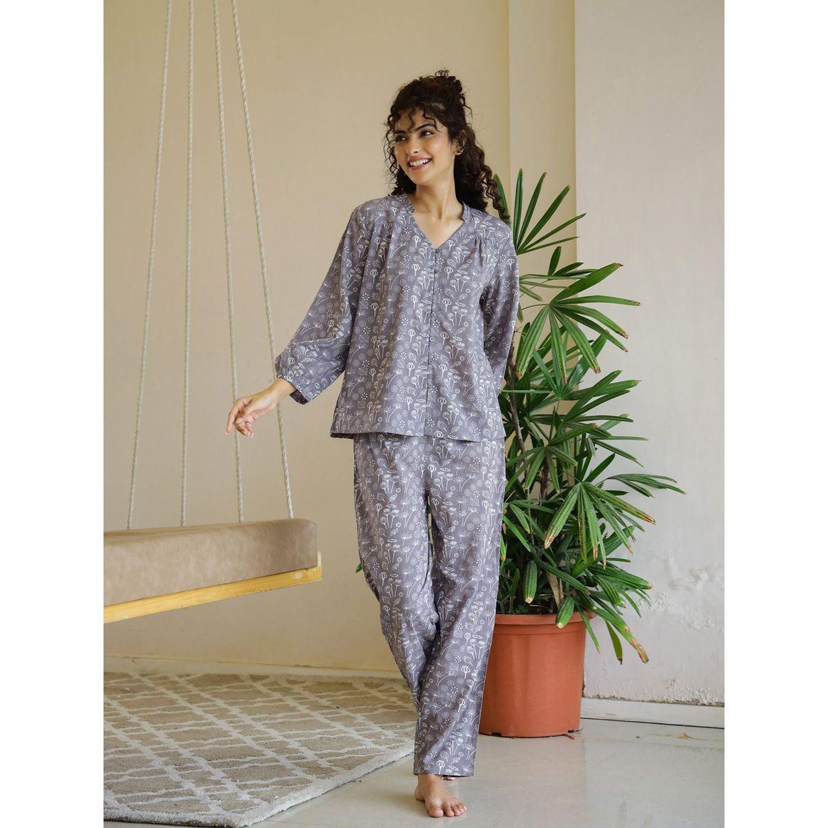 Sanskrutihomes X Styli  Floral Print Cotton V Neck Top & Pyjama Set-women-clothing-nightwear-pyjamas-longsets-image-1