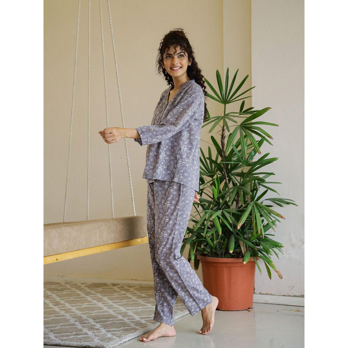 Sanskrutihomes X Styli  Floral Print Cotton V Neck Top & Pyjama Set-women-clothing-nightwear-pyjamas-longsets-image-2