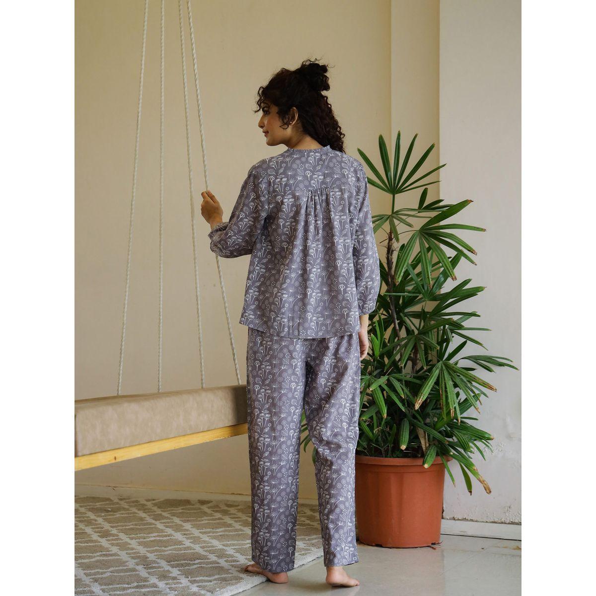 Sanskrutihomes X Styli  Floral Print Cotton V Neck Top & Pyjama Set-women-clothing-nightwear-pyjamas-longsets-image-3