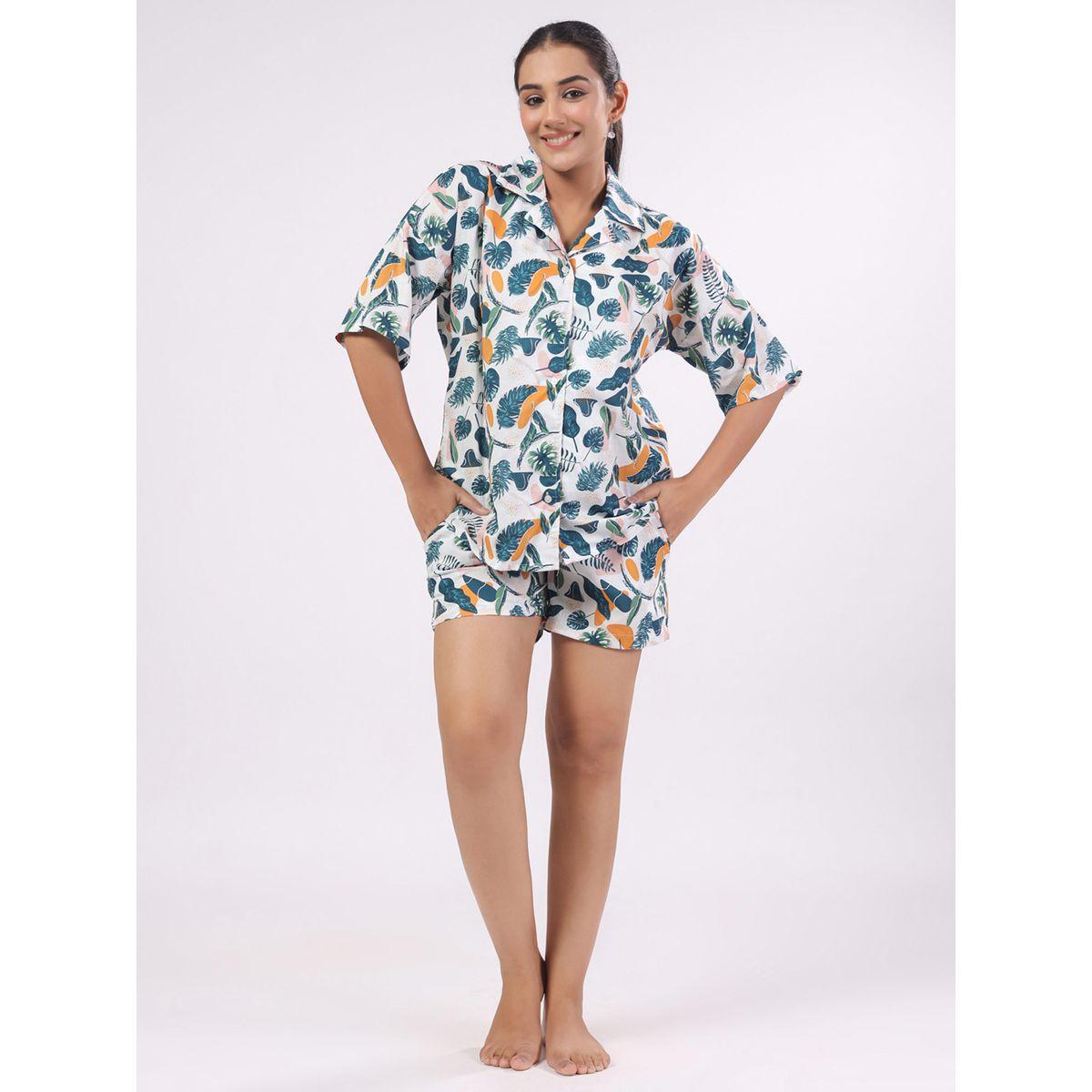 مجموعة من شورت وبلوزة بطبعة استوائية سانسكريتي هومز × ستايلي-women-clothing-nightwear-pyjamas-shortsets-image-7