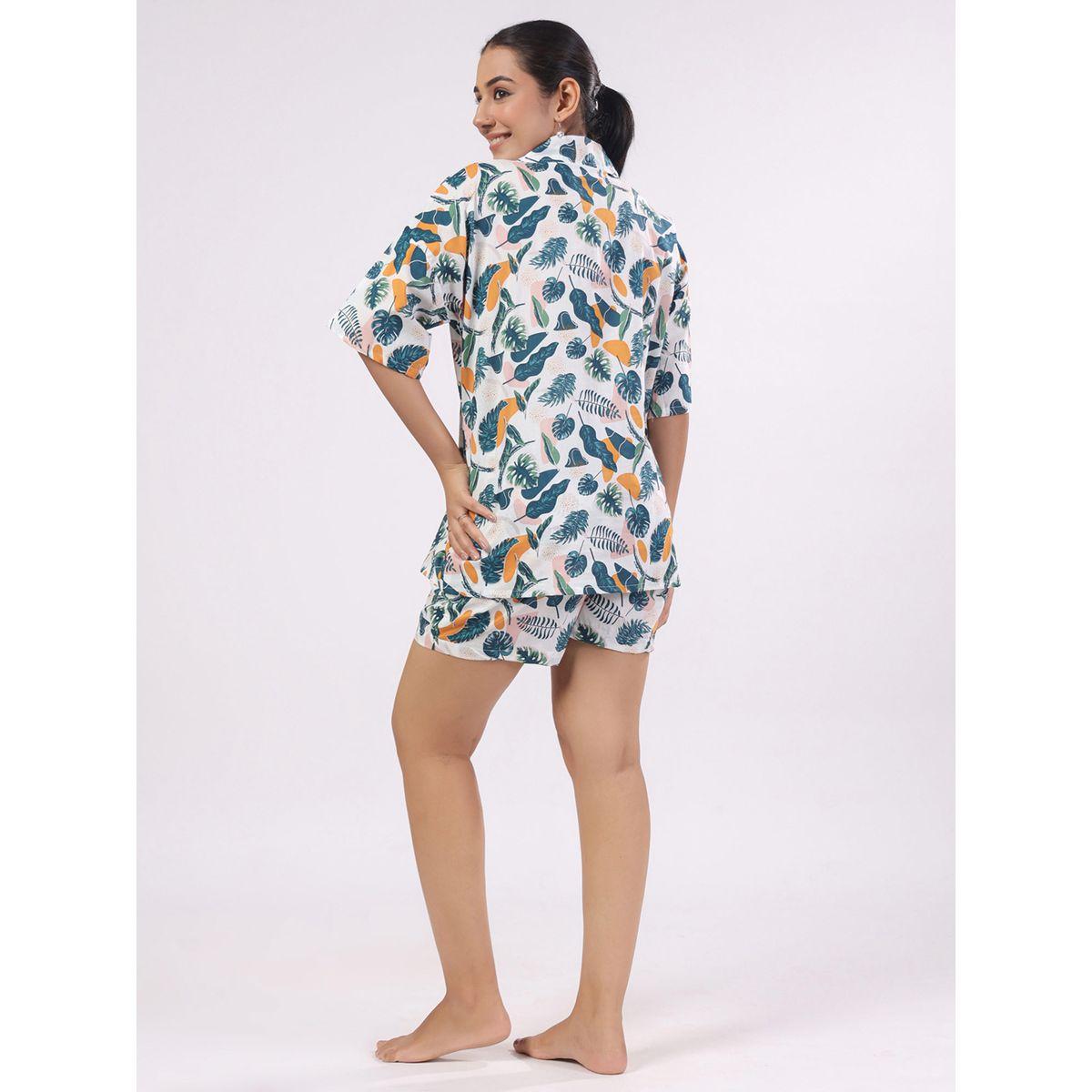 مجموعة من شورت وبلوزة بطبعة استوائية سانسكريتي هومز × ستايلي-women-clothing-nightwear-pyjamas-shortsets-image-6