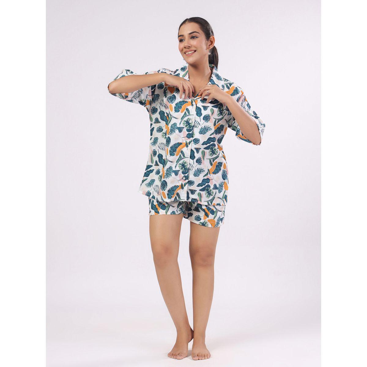 مجموعة من شورت وبلوزة بطبعة استوائية سانسكريتي هومز × ستايلي-women-clothing-nightwear-pyjamas-shortsets-image-5