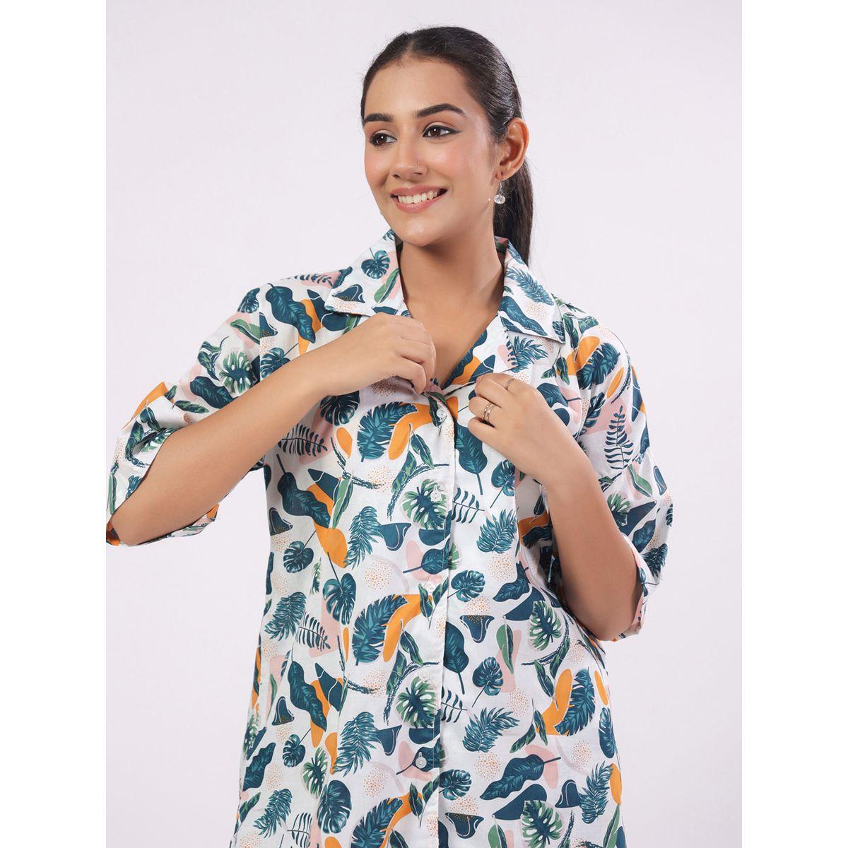 مجموعة من شورت وبلوزة بطبعة استوائية سانسكريتي هومز × ستايلي-women-clothing-nightwear-pyjamas-shortsets-image-3