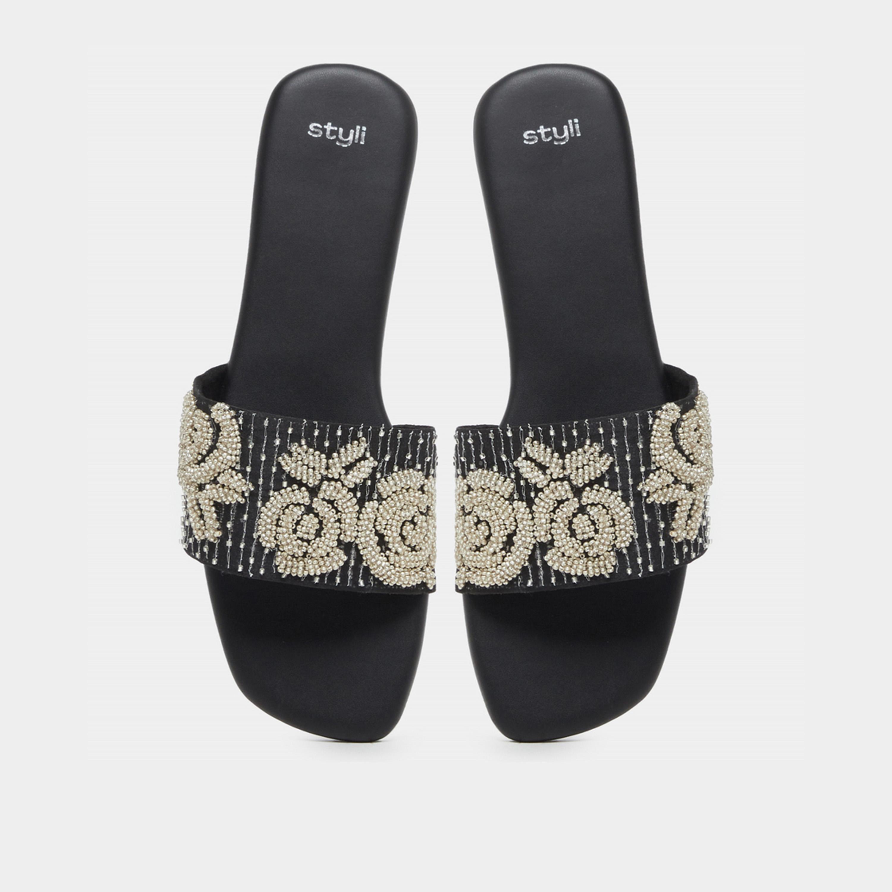ستايلي - صندل مسطح سهل الارتداء ومزين-women-shoes-sandals-flats-image-6