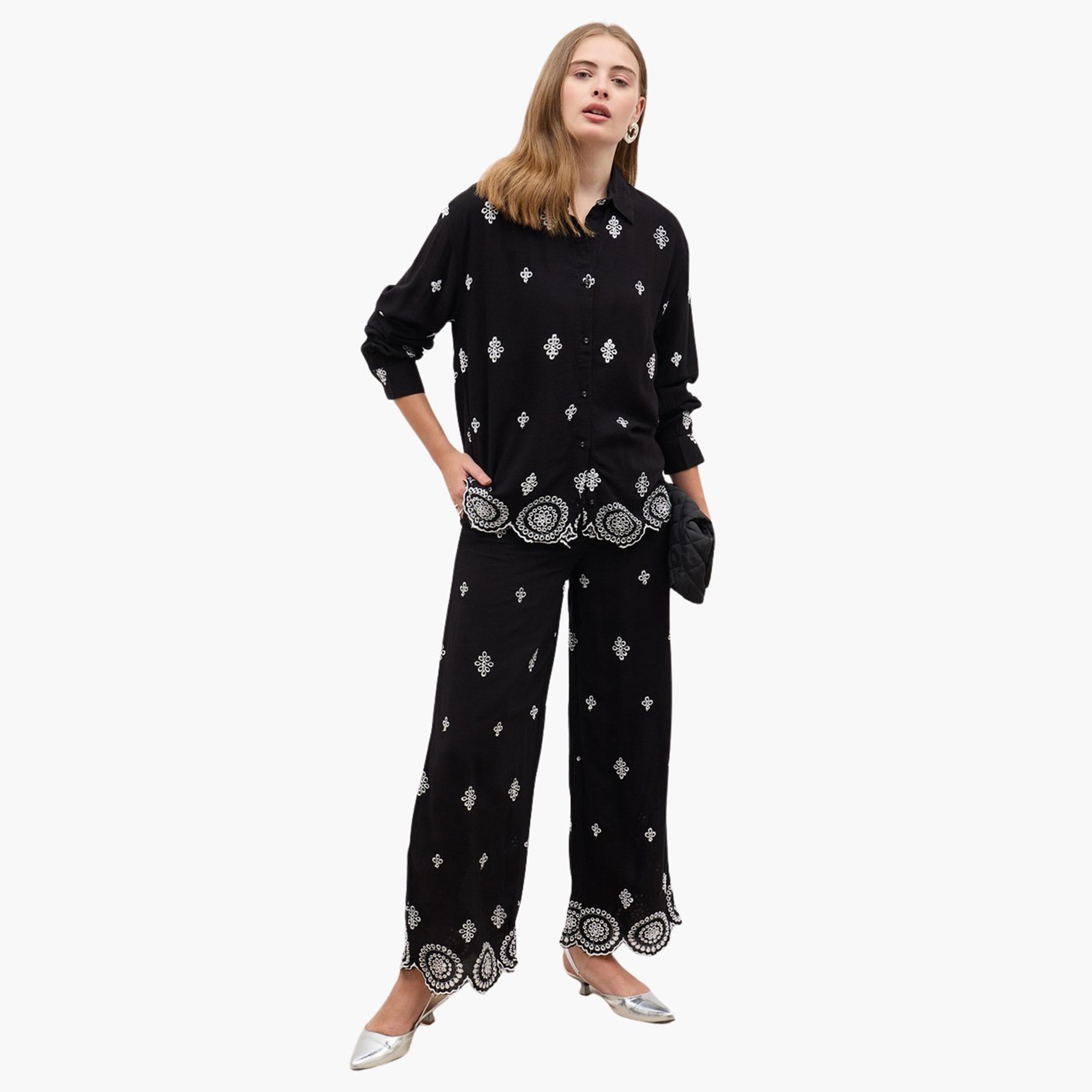 Styli Shiffli Long sleeve Shirt and Wide Leg Pants Co-Ords-women-clothing-coordsets-image-1