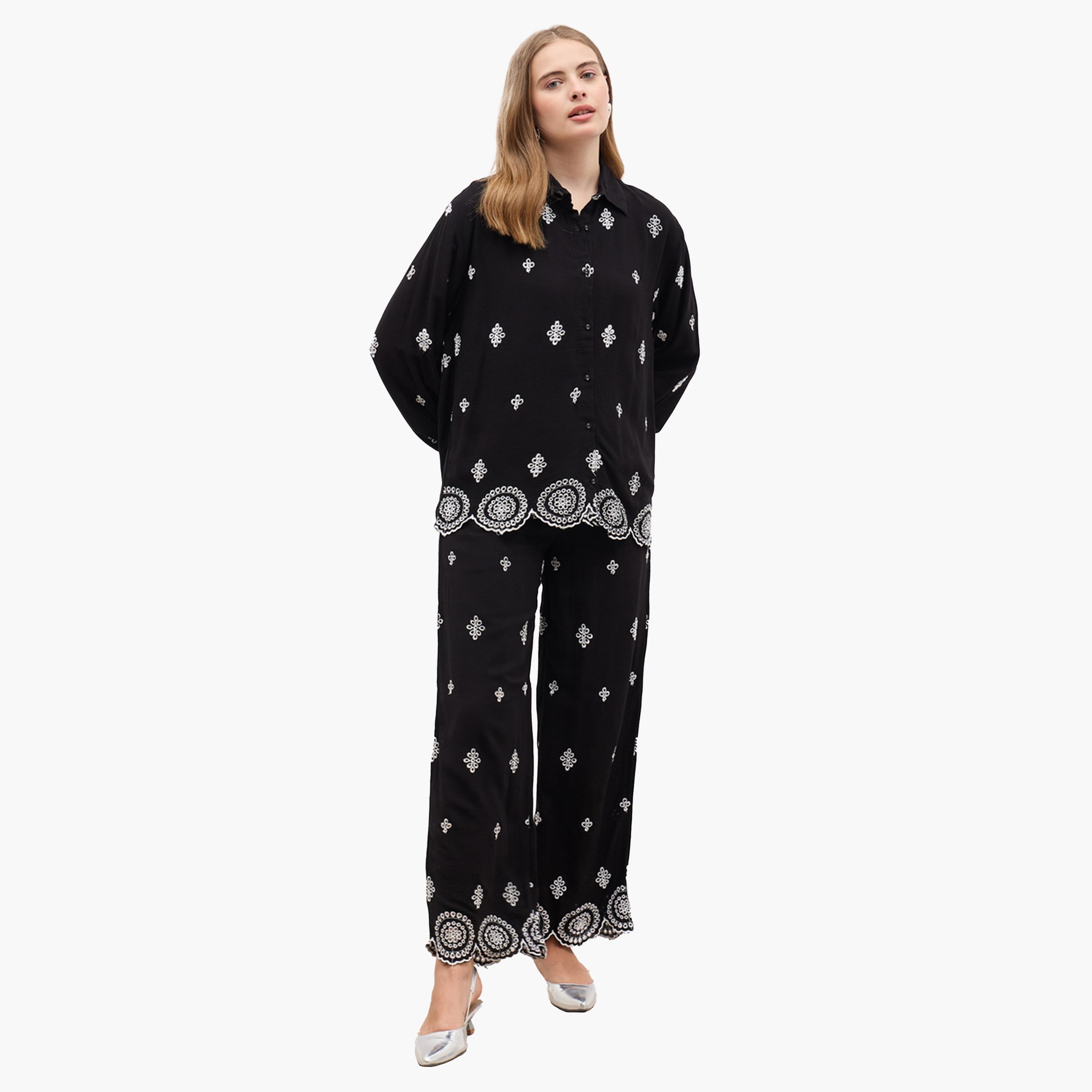 Styli Shiffli Long sleeve Shirt and Wide Leg Pants Co-Ords-women-clothing-coordsets-image-2
