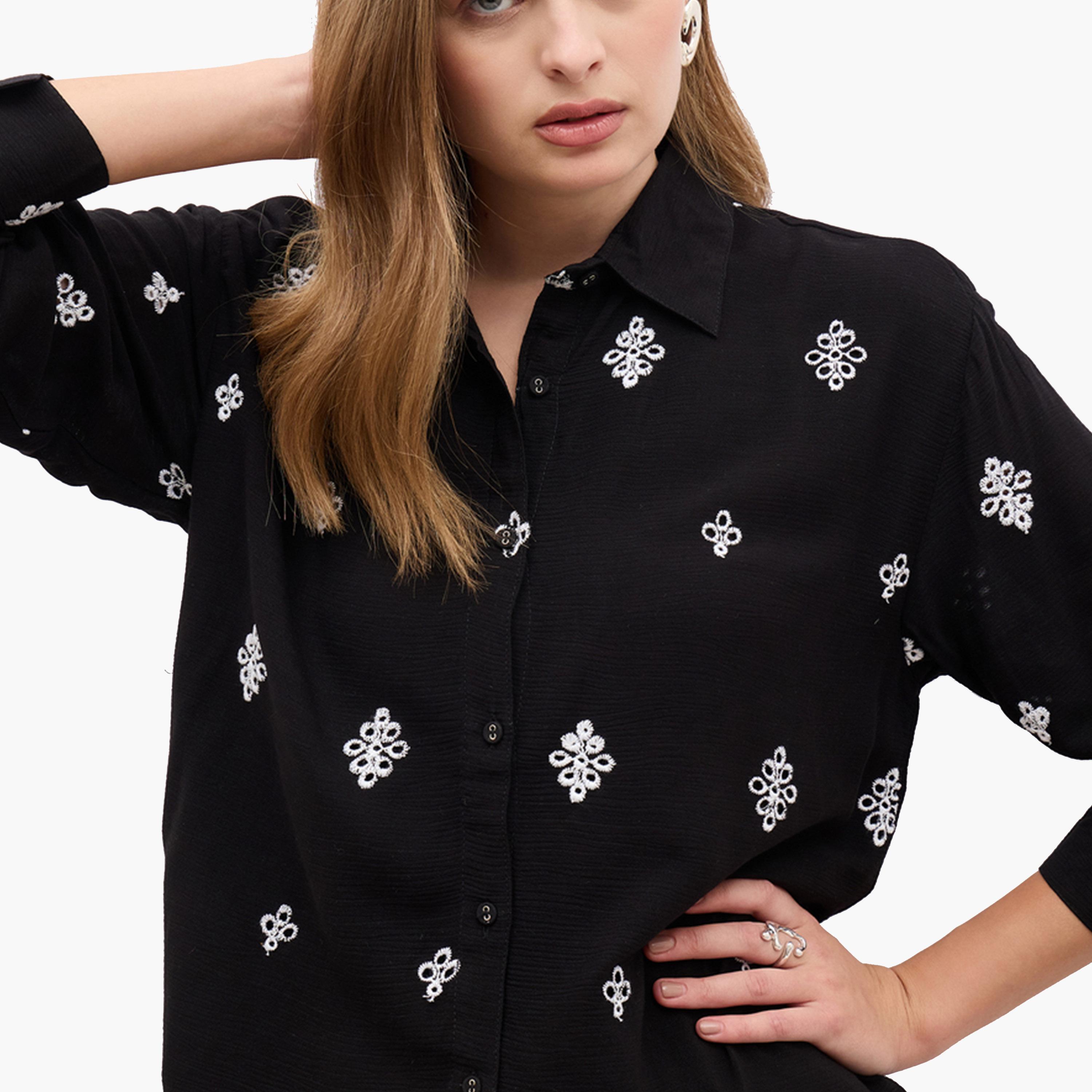 ستايلي - طقم قميص شيفلي بأكمام طويلة وبنطال واسع الساق-women-clothing-coordsets-image-4