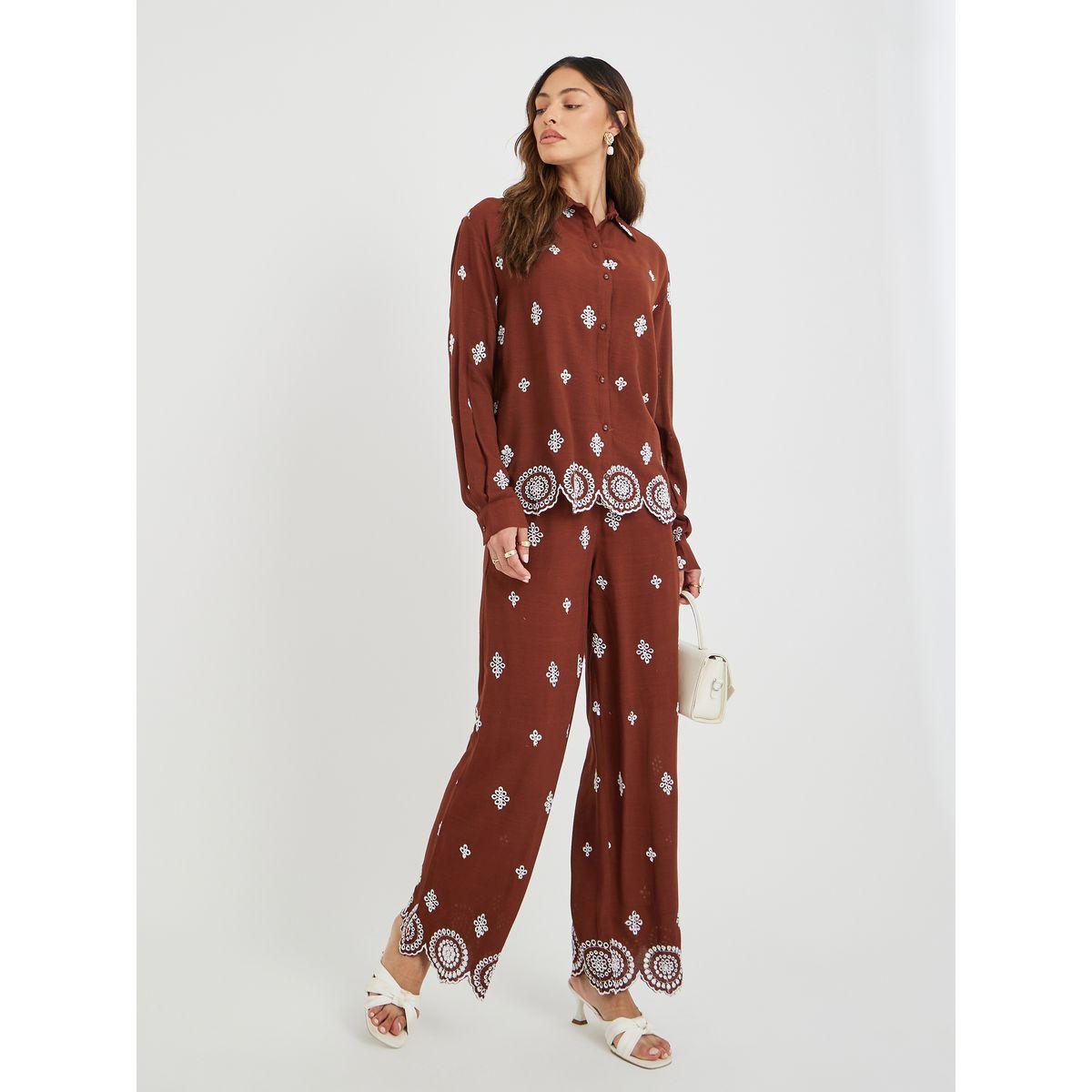 طقم منسق من بنطال وبلوزة شيفلي بأكمام طويلة-women-clothing-coordsets-image-2